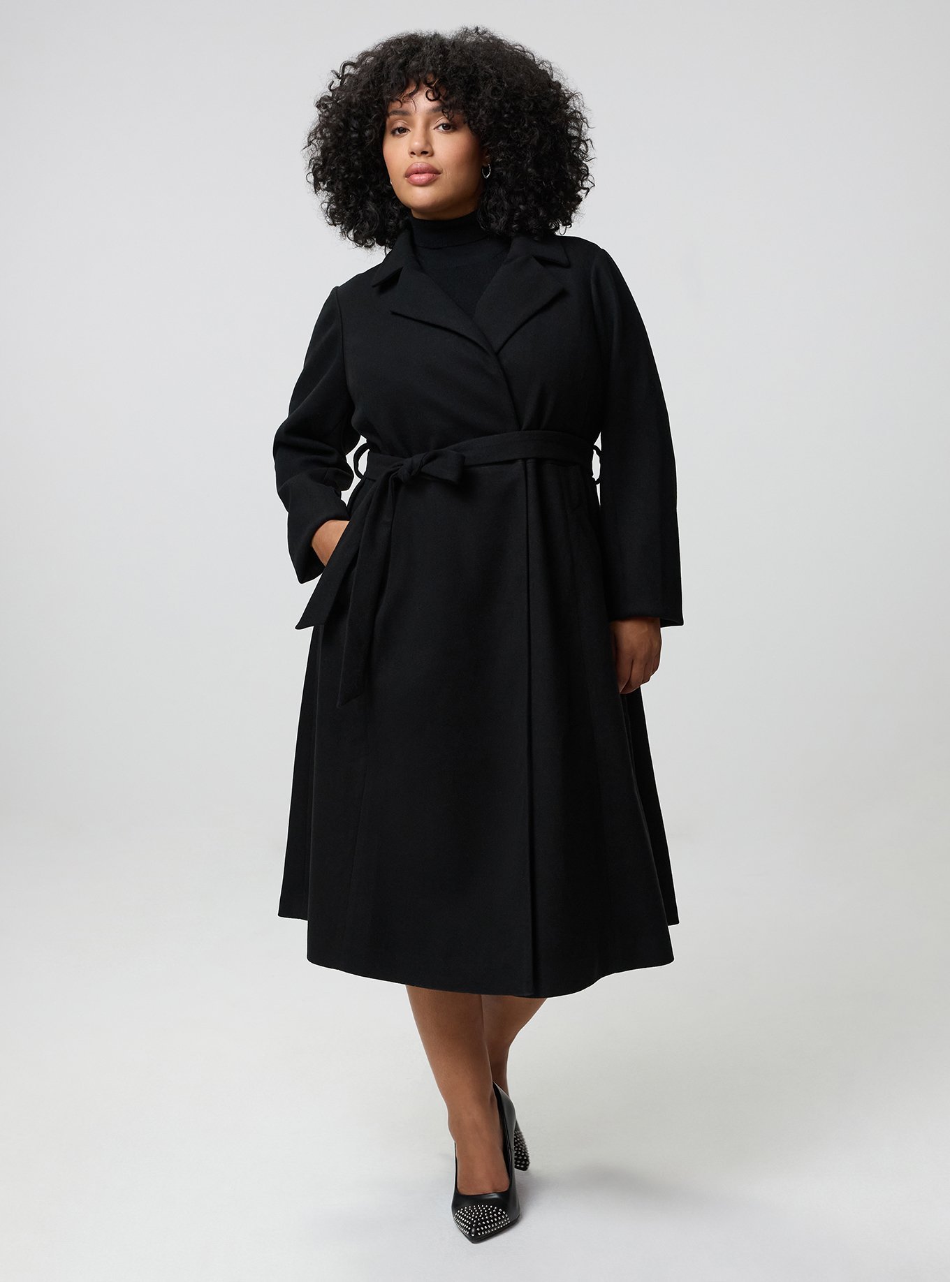 Faux Melton Tie Front Coat, DEEP BLACK, alternate