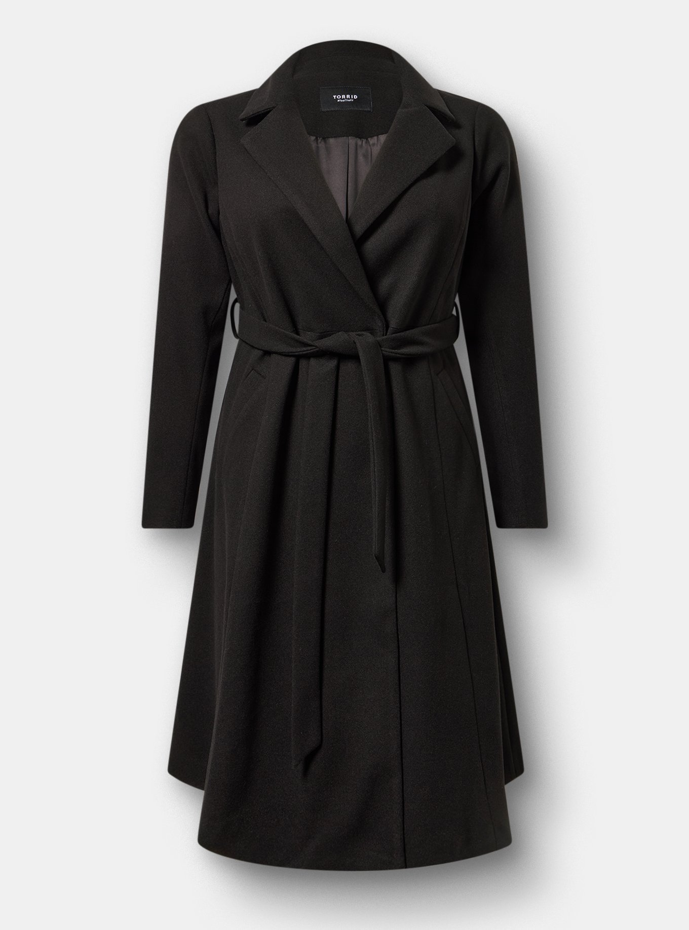Faux Melton Tie Front Coat, DEEP BLACK, hi-res