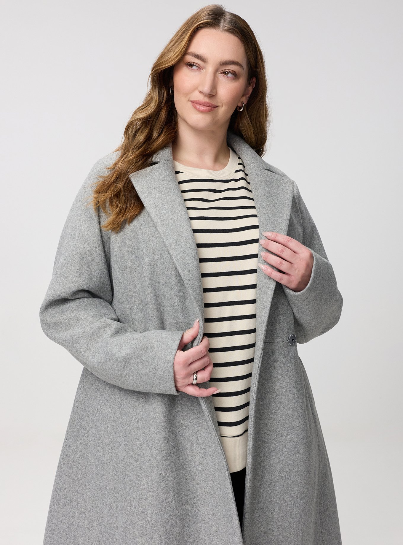Faux Melton Tie Front Coat, MEDIUM HEATHER GRAY, alternate