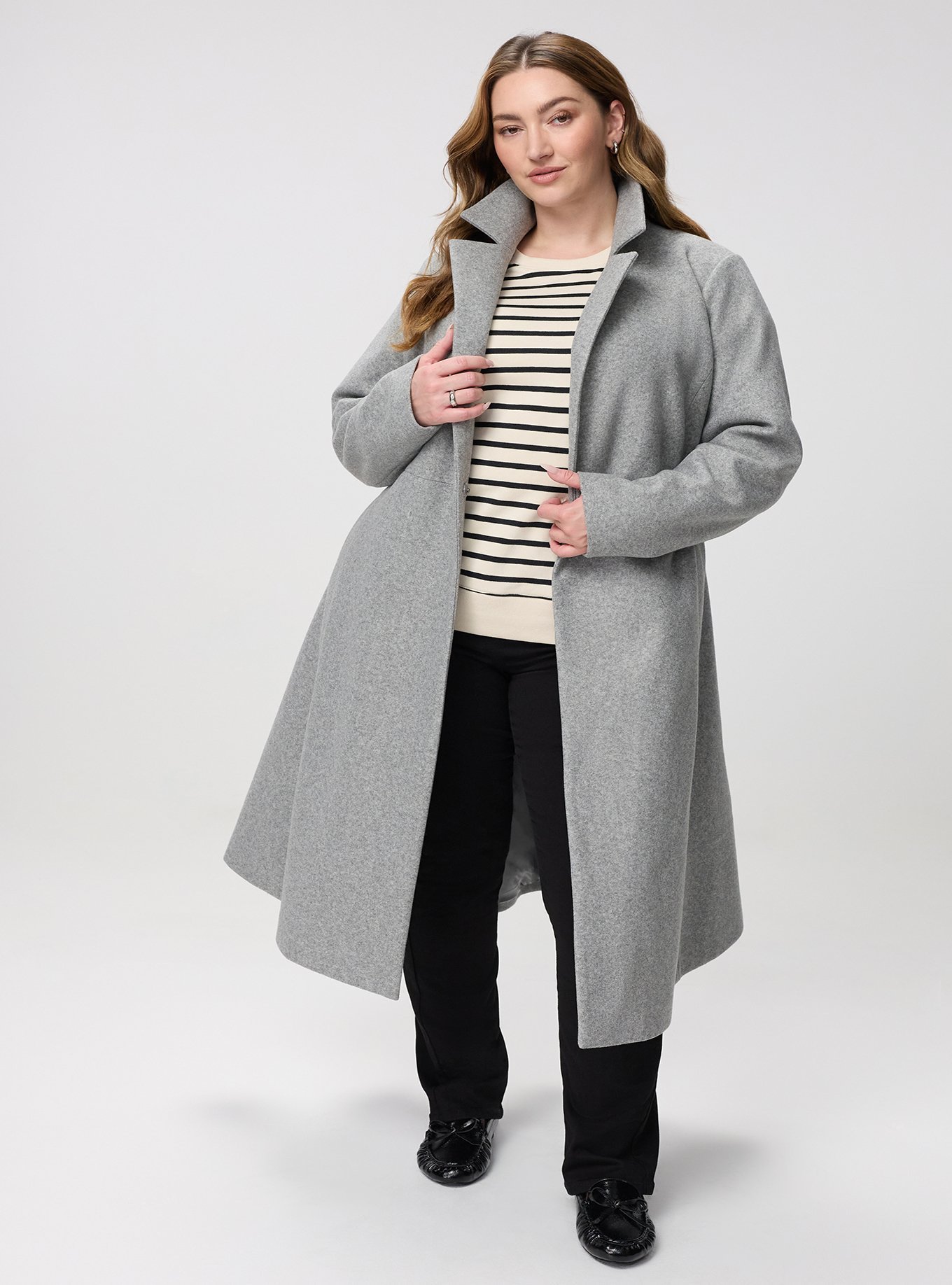 Faux Melton Tie Front Coat, MEDIUM HEATHER GRAY, alternate