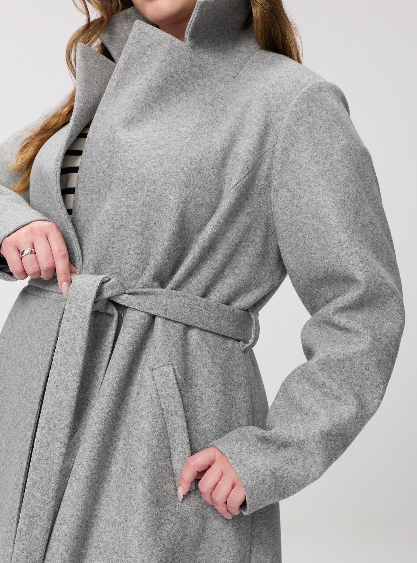 Faux Melton Tie Front Coat, MEDIUM HEATHER GRAY, alternate