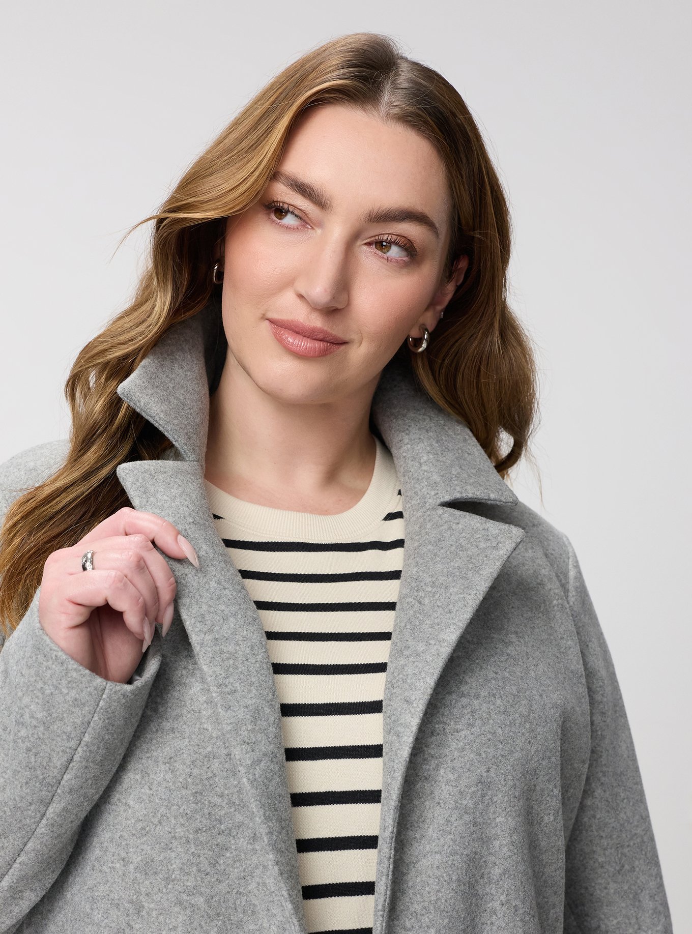 Faux Melton Tie Front Coat, MEDIUM HEATHER GRAY, alternate