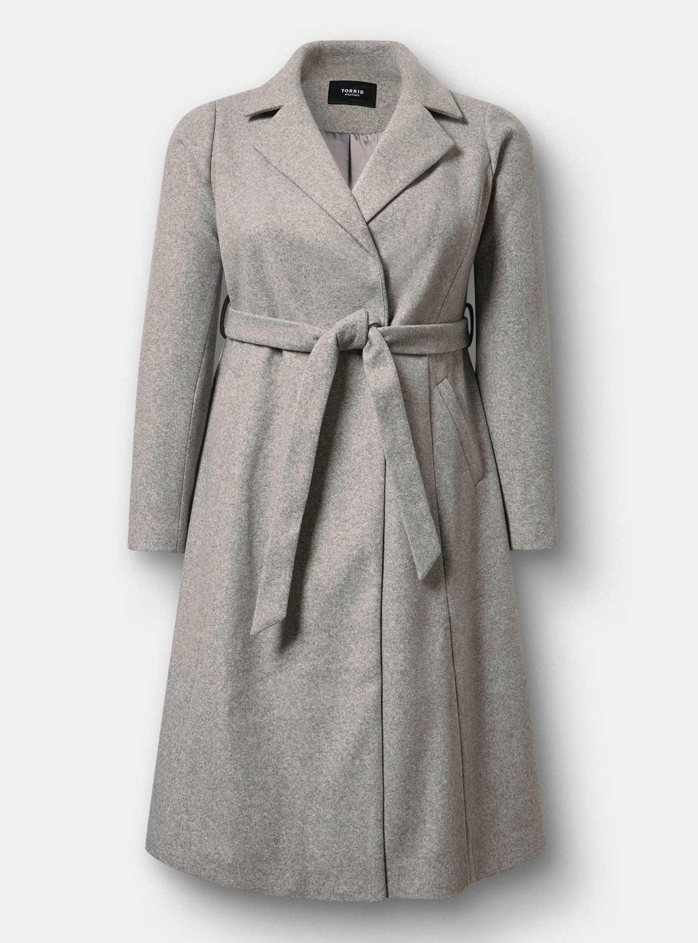 Faux Melton Tie Front Coat, MEDIUM HEATHER GRAY, flat