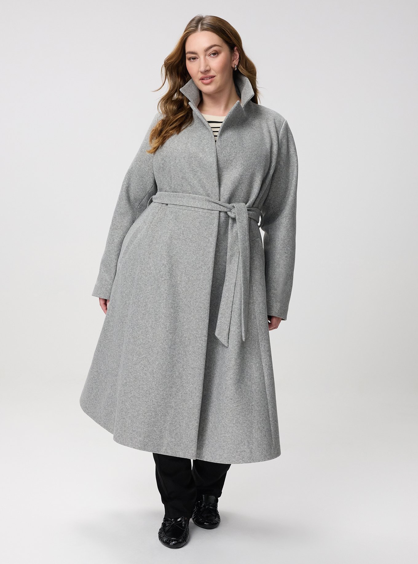 Faux Melton Tie Front Coat, MEDIUM HEATHER GRAY, hi-res