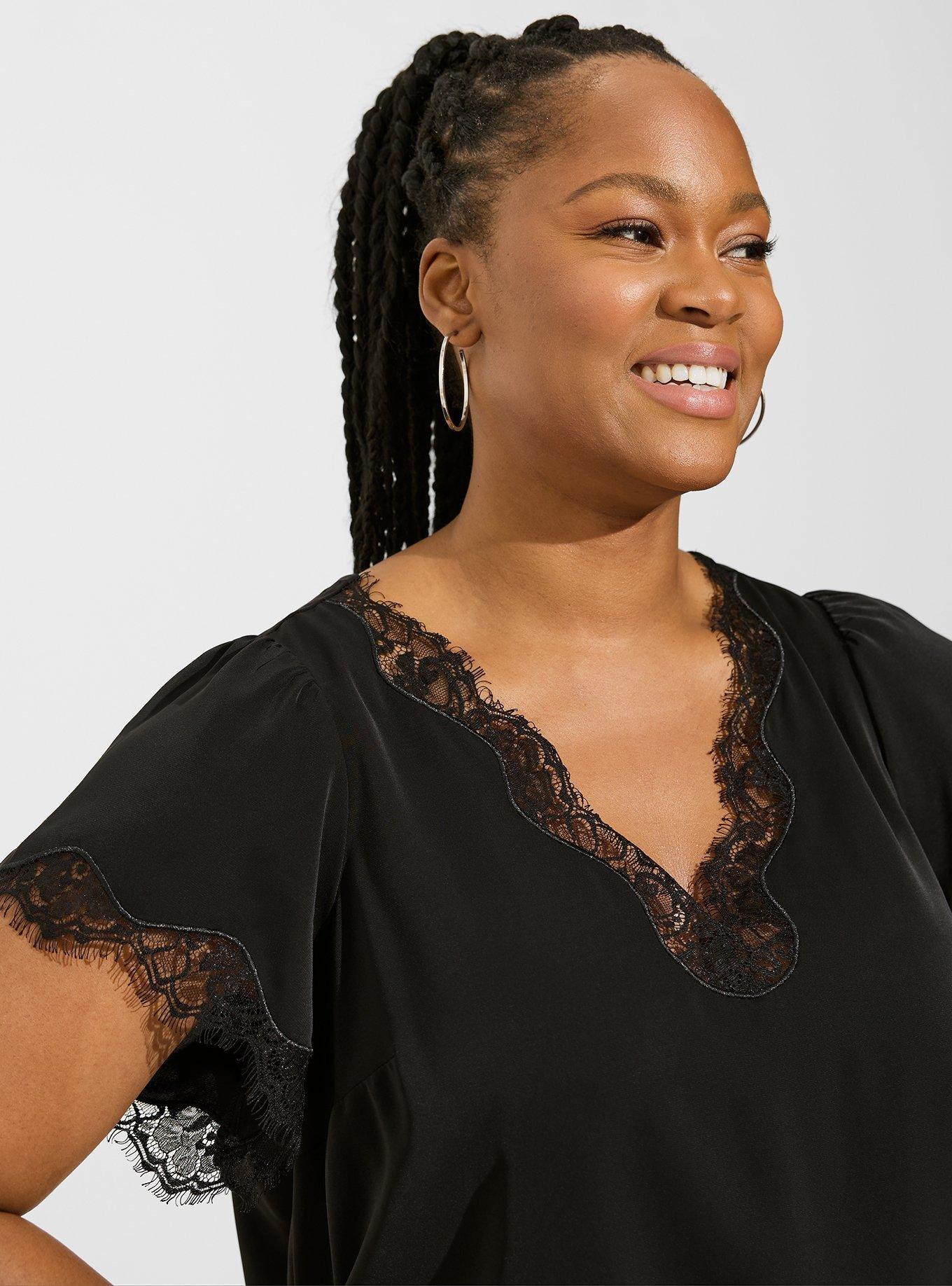 Studio Crepe De Chine Flutter Sleeve Blouse, DEEP BLACK, alternate