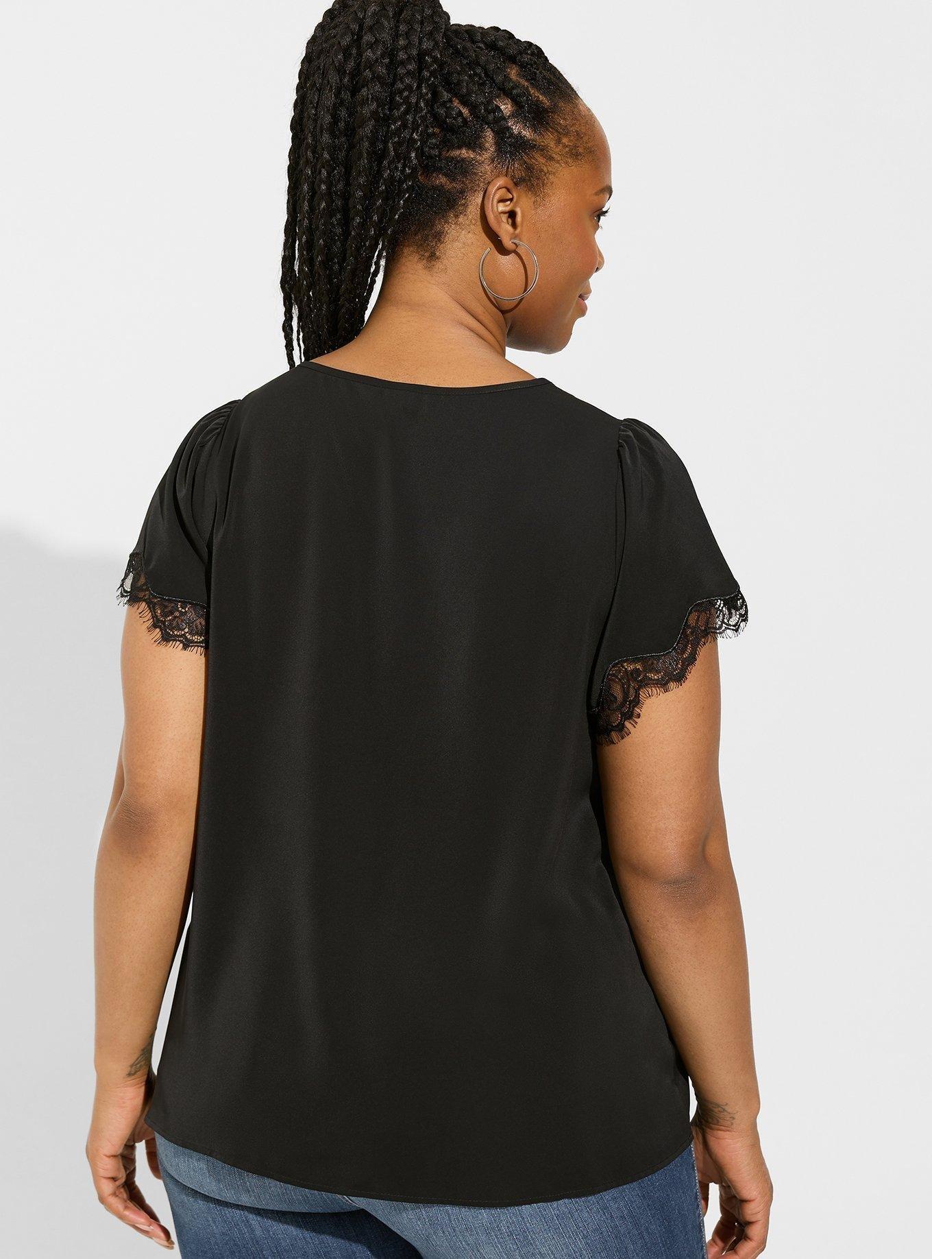 Studio Crepe De Chine Flutter Sleeve Blouse, DEEP BLACK, alternate