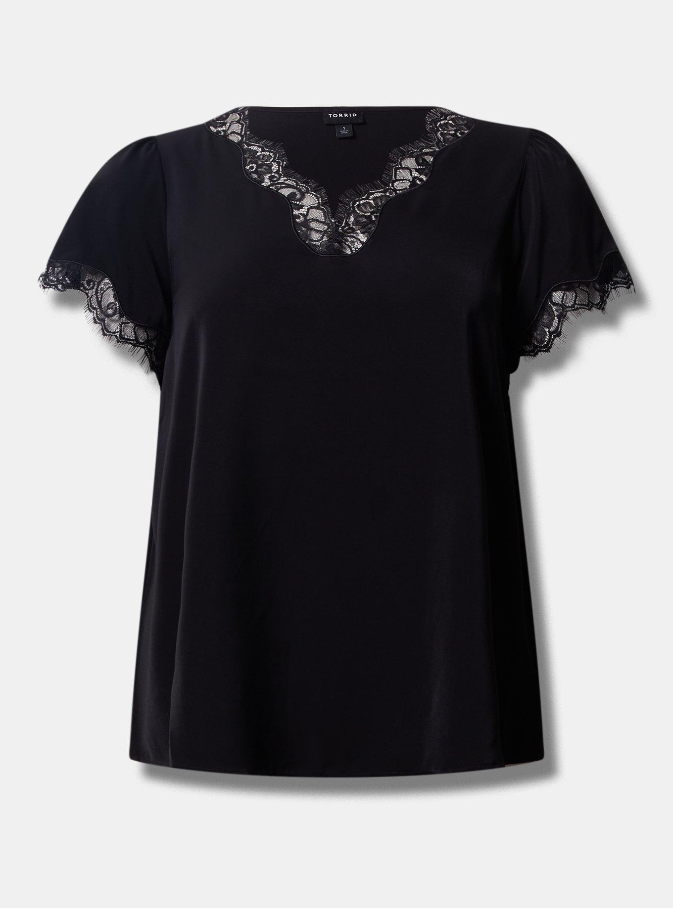 Studio Crepe De Chine Flutter Sleeve Blouse, DEEP BLACK, hi-res