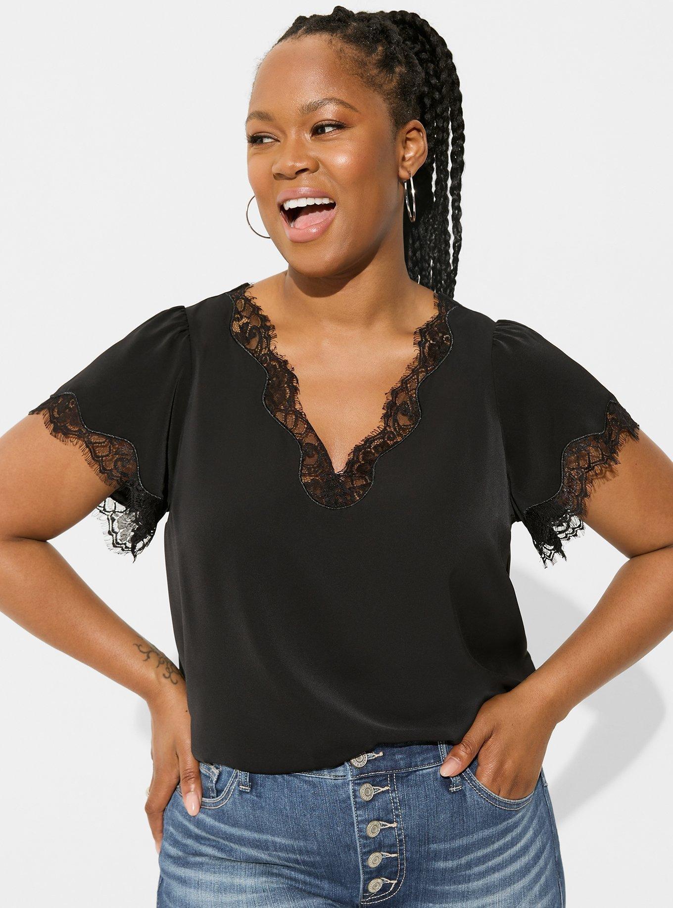 Studio Crepe De Chine Flutter Sleeve Blouse, DEEP BLACK, hi-res