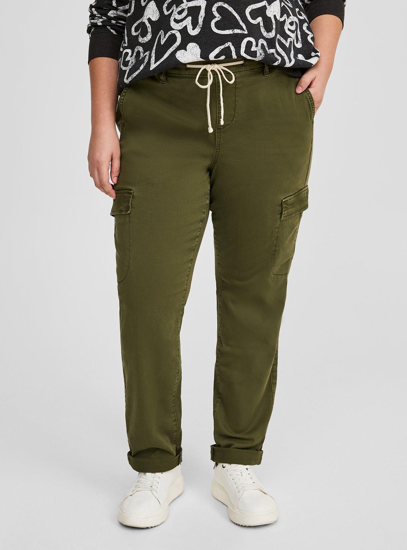 Plus Khaki Twill Pocket Detail High Waist Cargo Pants