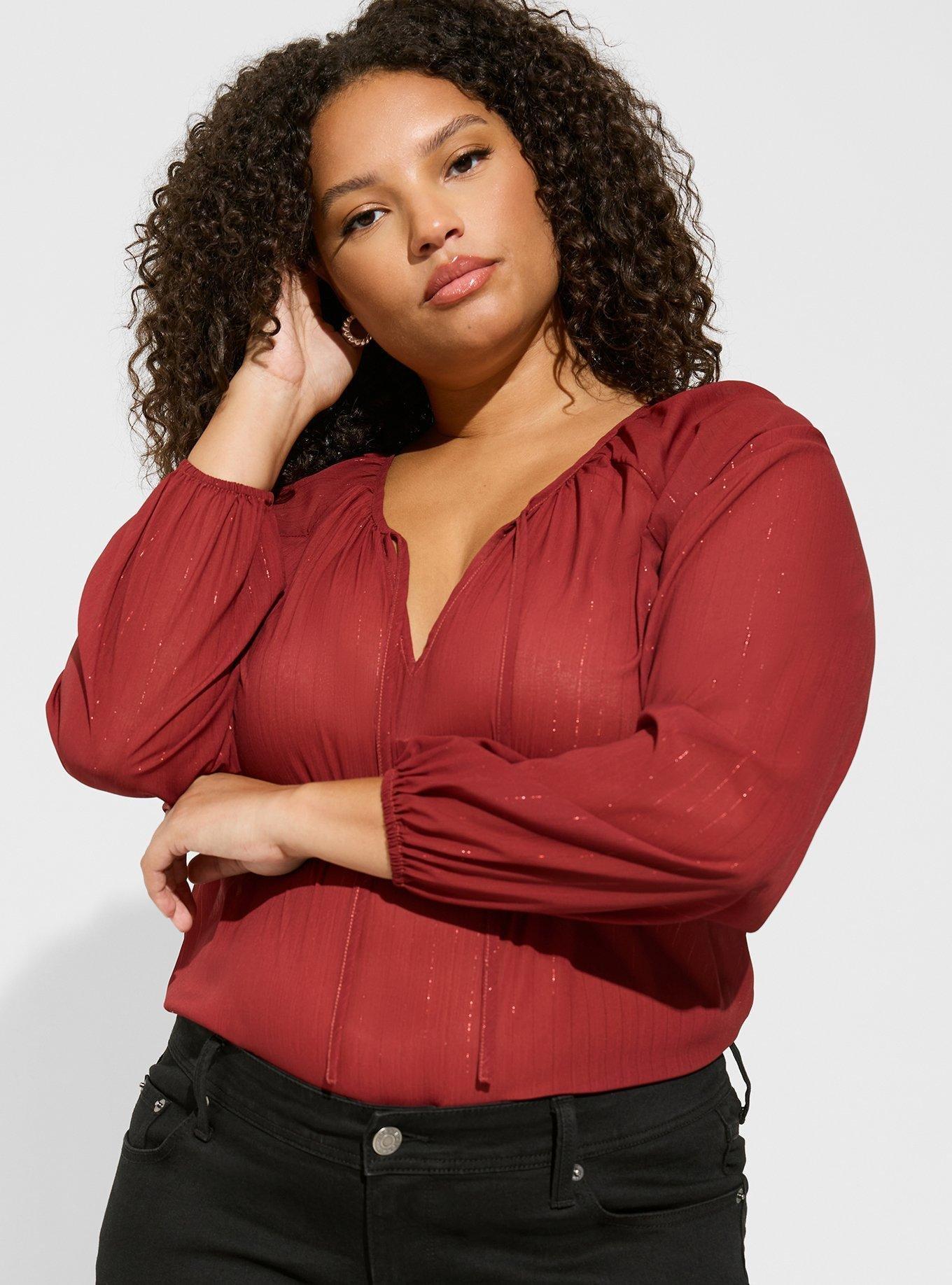 Plus Size - Crinkle Chiffon Tie Front Long Sleeve Blouse - Torrid