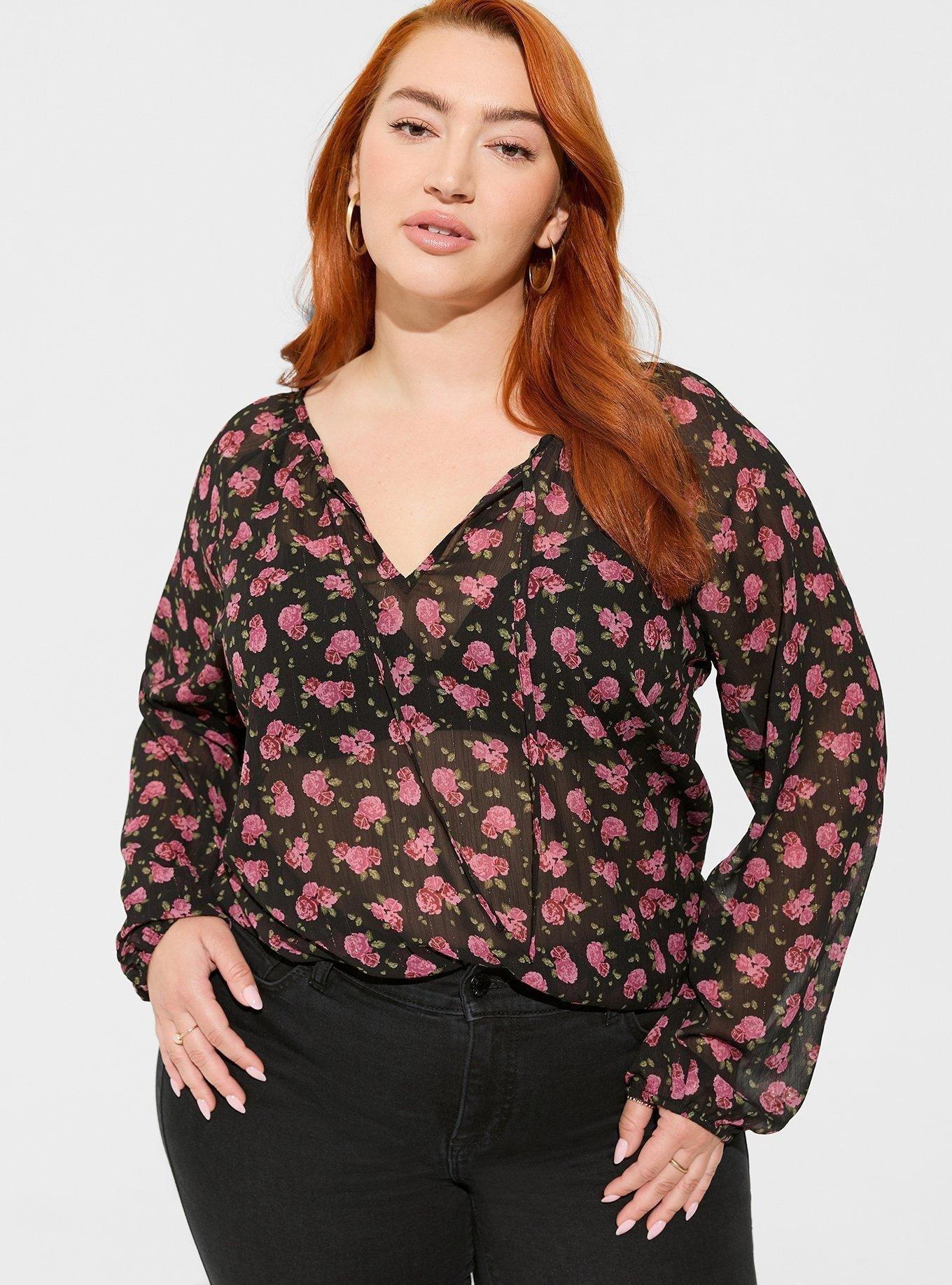 TORRID Crinkle Chiffon Smocked Blouson Sleeve Blouse