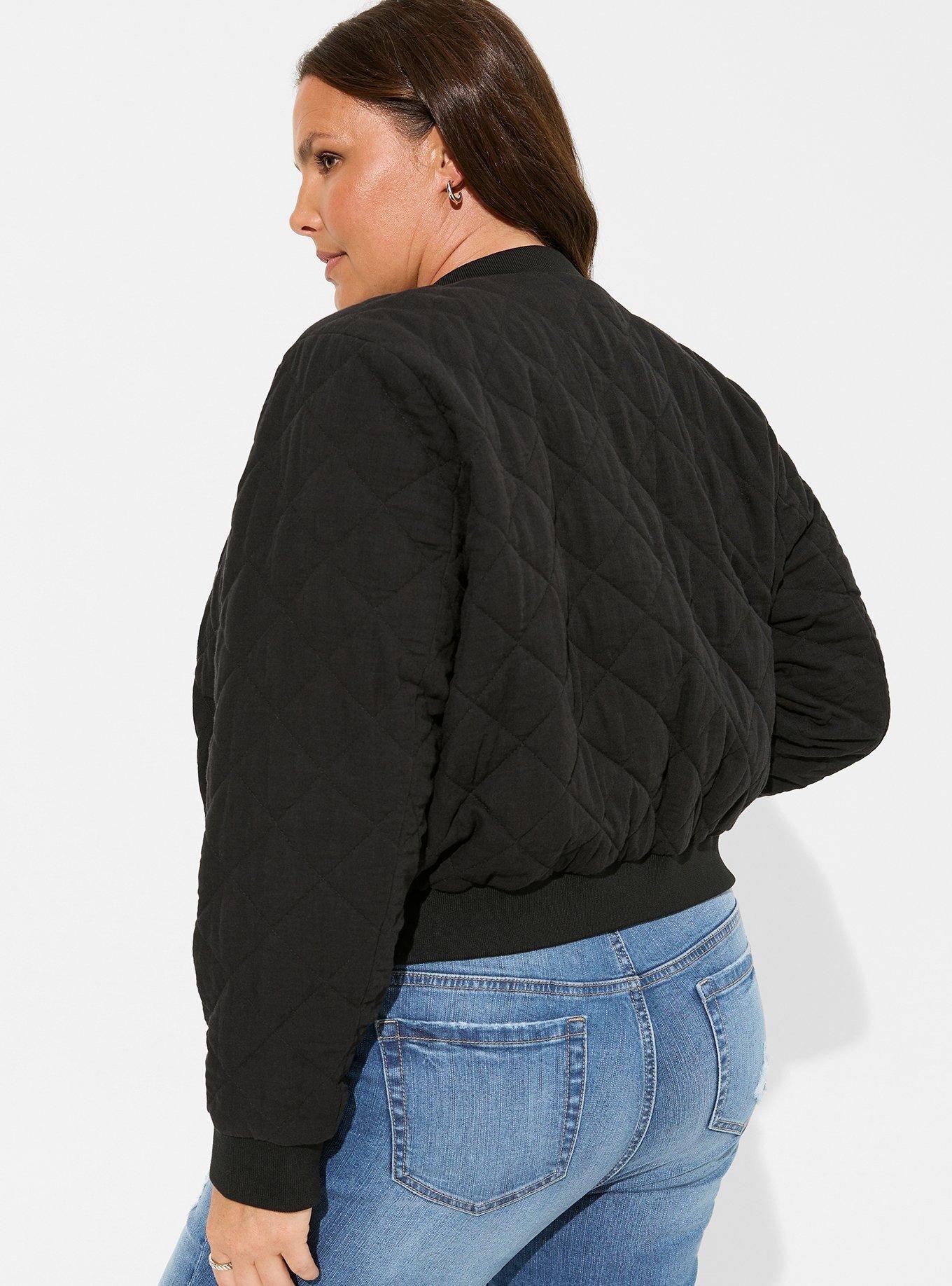 Double Gauze Quilted Relaxed Fit Bomber, DEEP BLACK, alternate