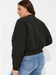 Plus Size Double Gauze Quilted Relaxed Fit Bomber, DEEP BLACK, alternate