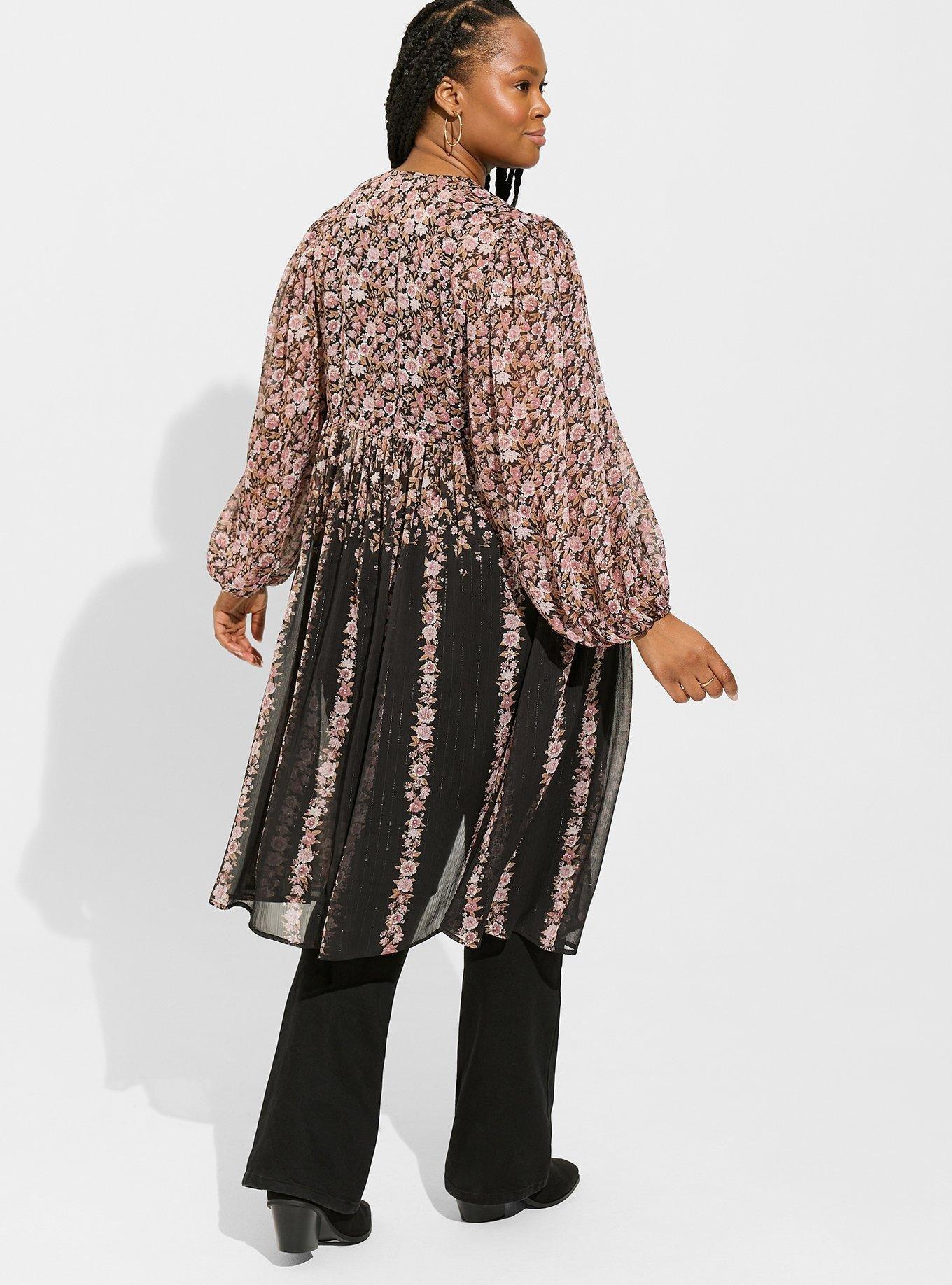 Tie Front Maxi Kimono, LINE CASCADE FLORAL, alternate