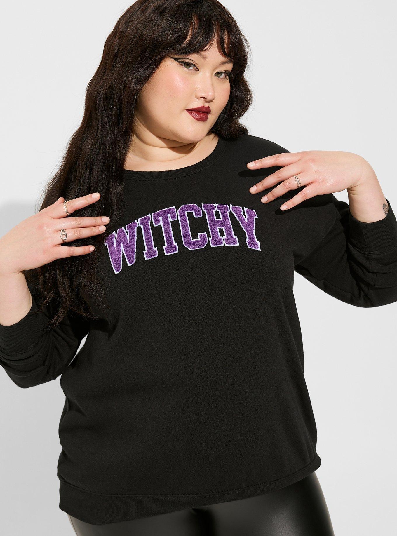 Plus Size Witchy Classic Fit Cozy Fleece Crew Neck Sweatshirt, DEEP BLACK, alternate