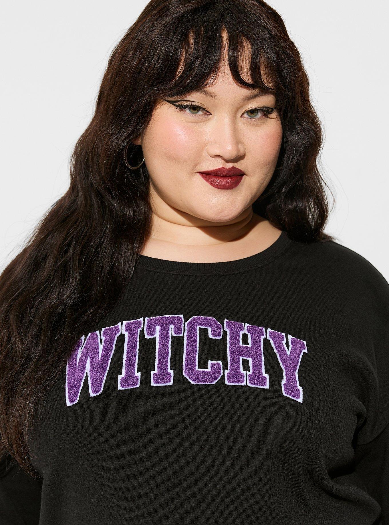 Plus Size Witchy Classic Fit Cozy Fleece Crew Neck Sweatshirt, DEEP BLACK, alternate