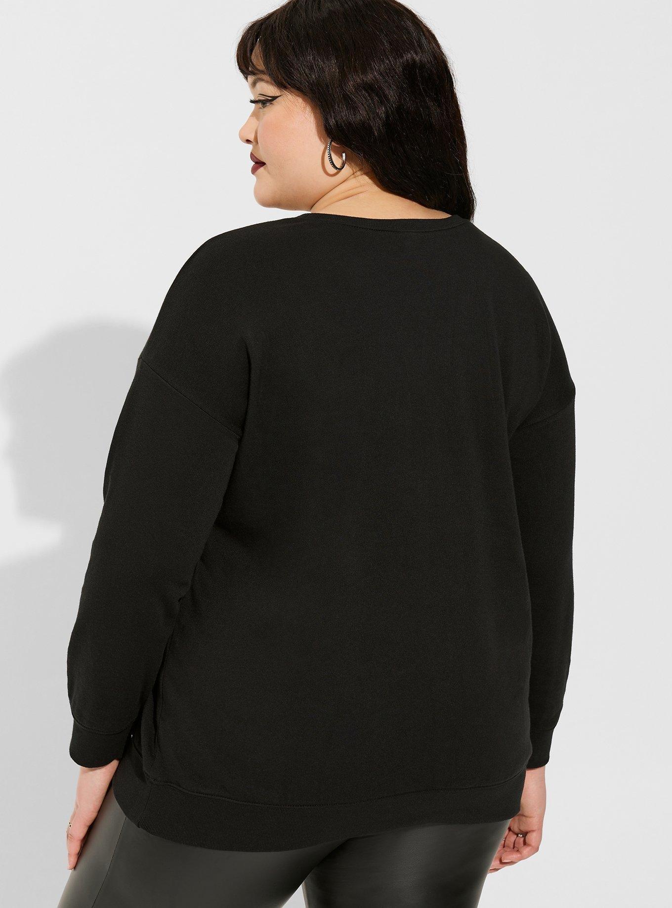 Plus Size Witchy Classic Fit Cozy Fleece Crew Neck Sweatshirt, DEEP BLACK, alternate