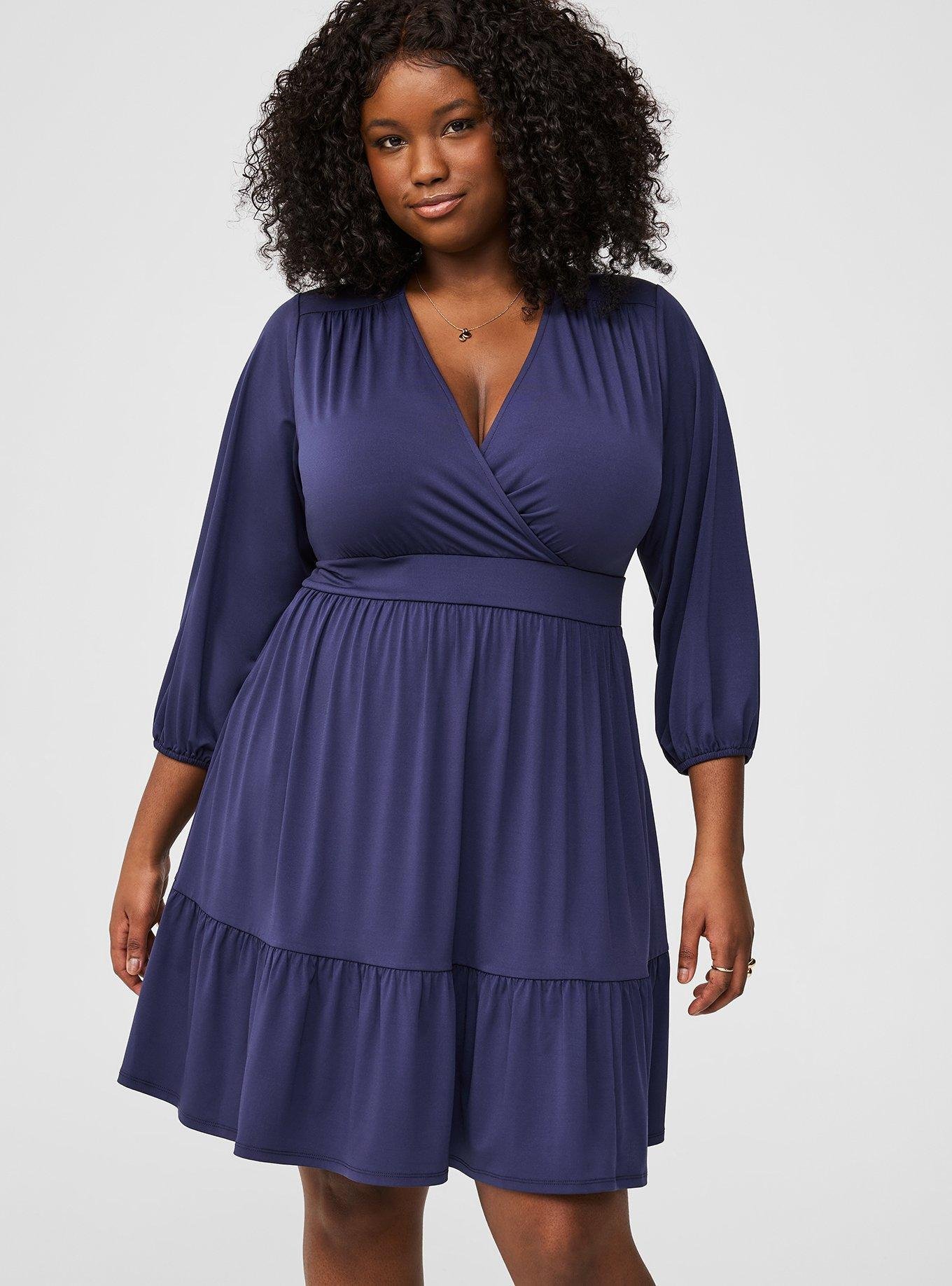Plus Size - Mini Studio Knit Surplice Tiered Dress - Torrid