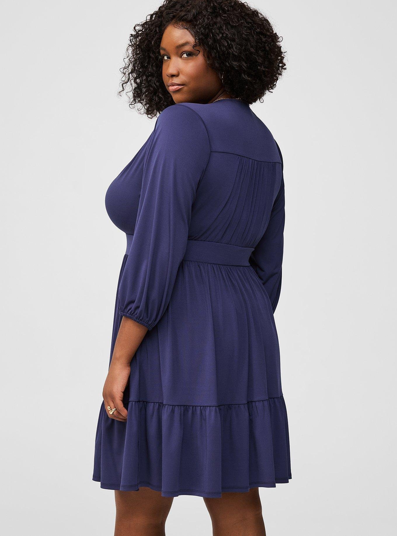 Plus Size - Mini Studio Knit Surplice Tiered Dress - Torrid