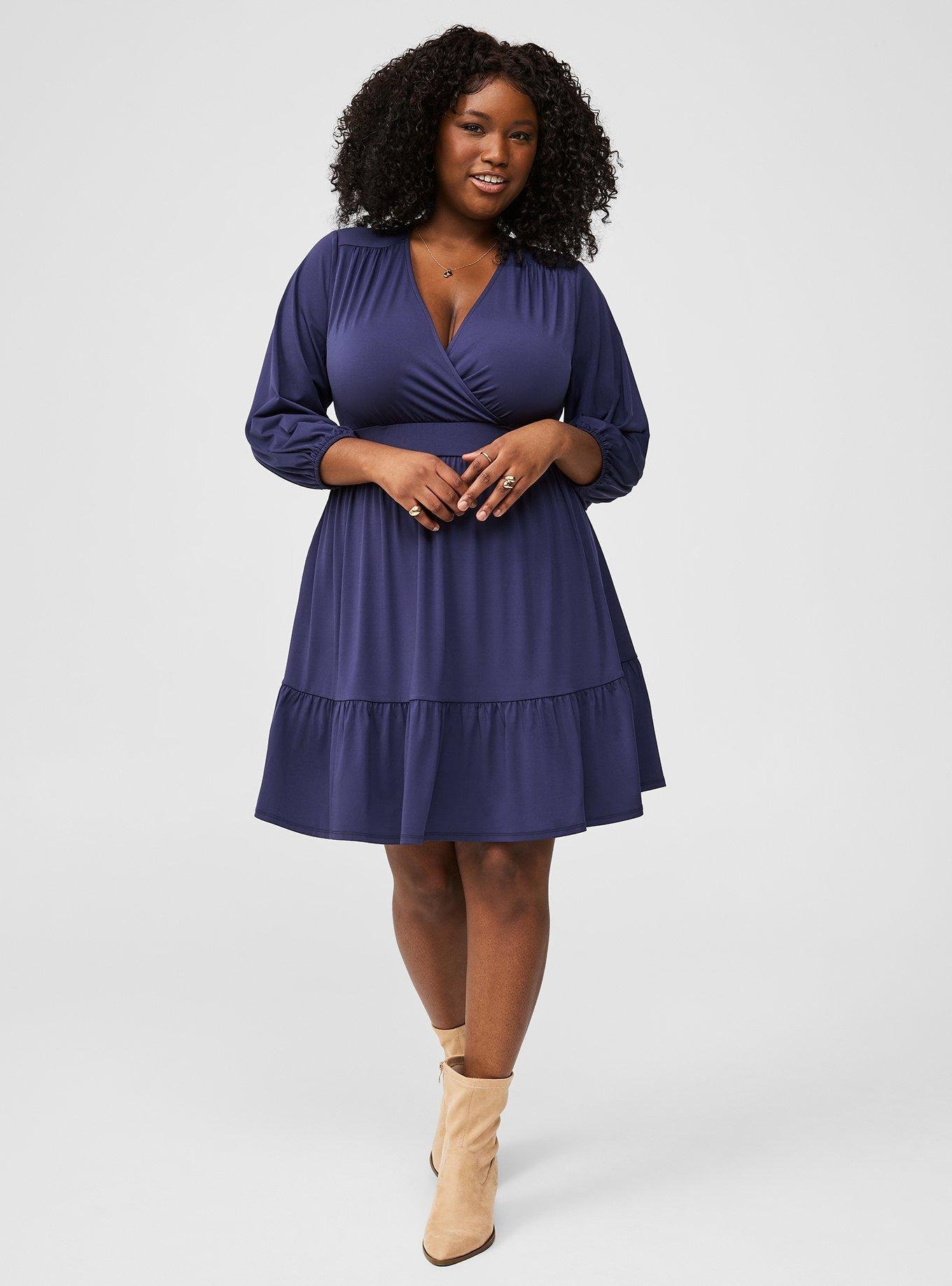 Plus Size - Mini Studio Knit Surplice Tiered Dress - Torrid