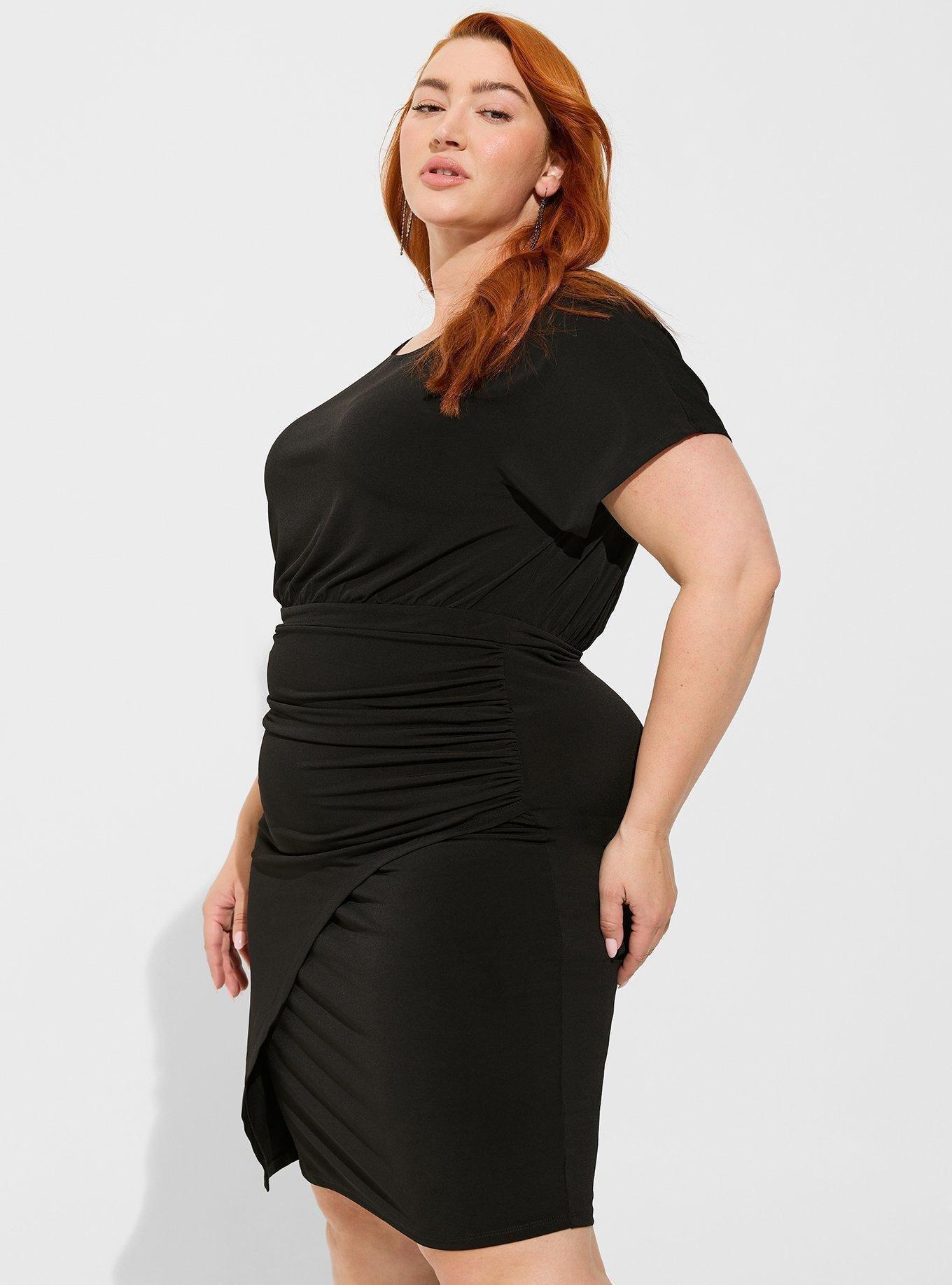 At The Knee Studio Knit Faux Wrap Dress