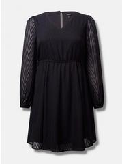 Mini Polyester Babydoll Dress, BLACK GREY STRIPE, hi-res