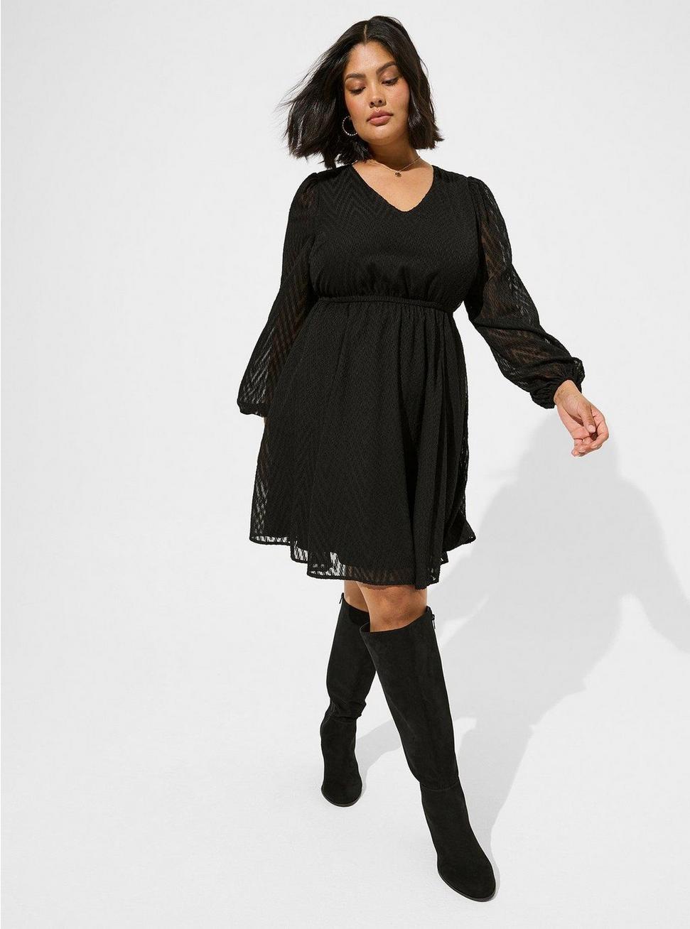 Mini Polyester Babydoll Dress, BLACK GREY STRIPE, hi-res
