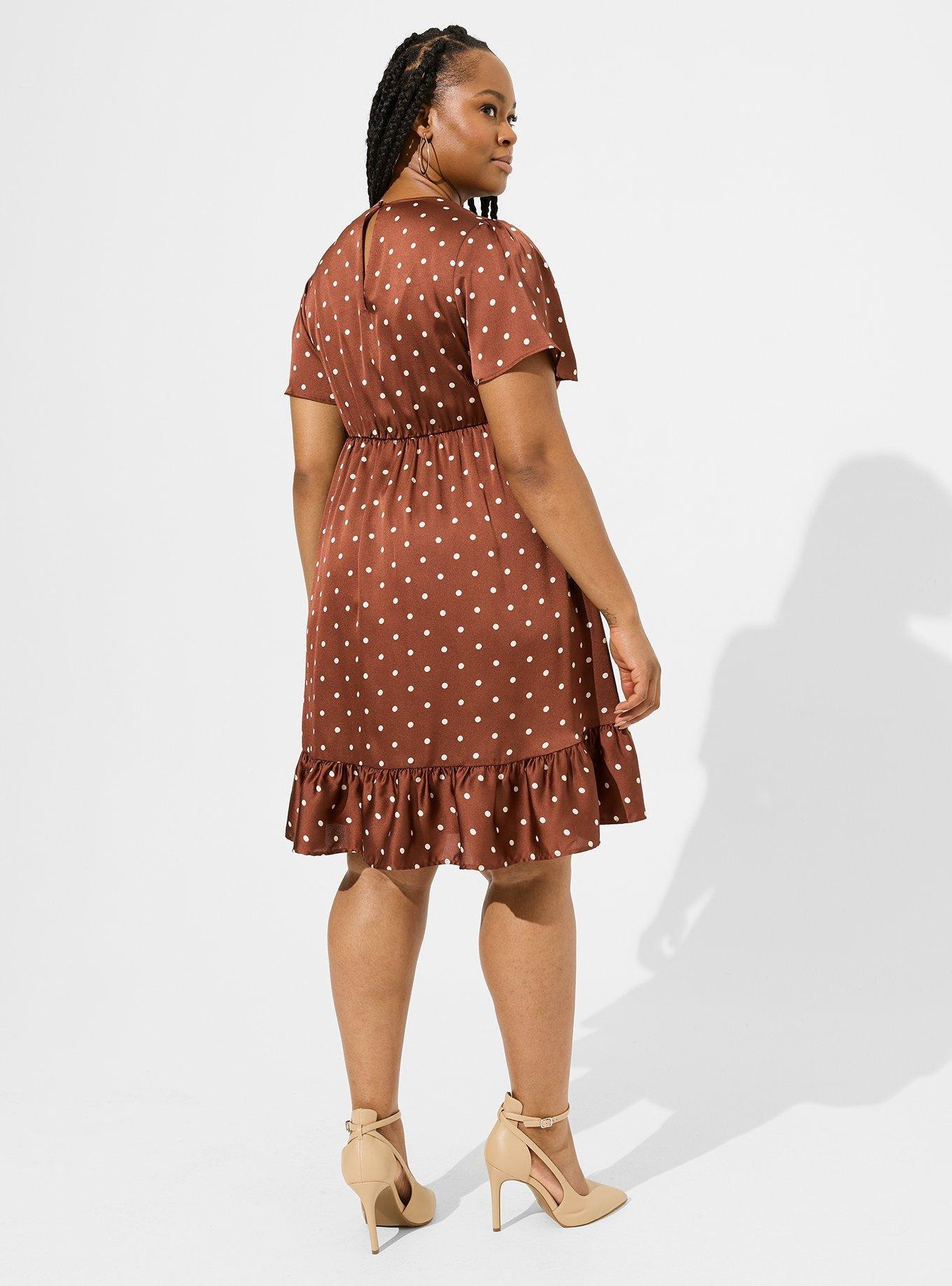 Plus Size Mini Bubble Charmeuse Faux Wrap Dress, DOT PRINT, alternate