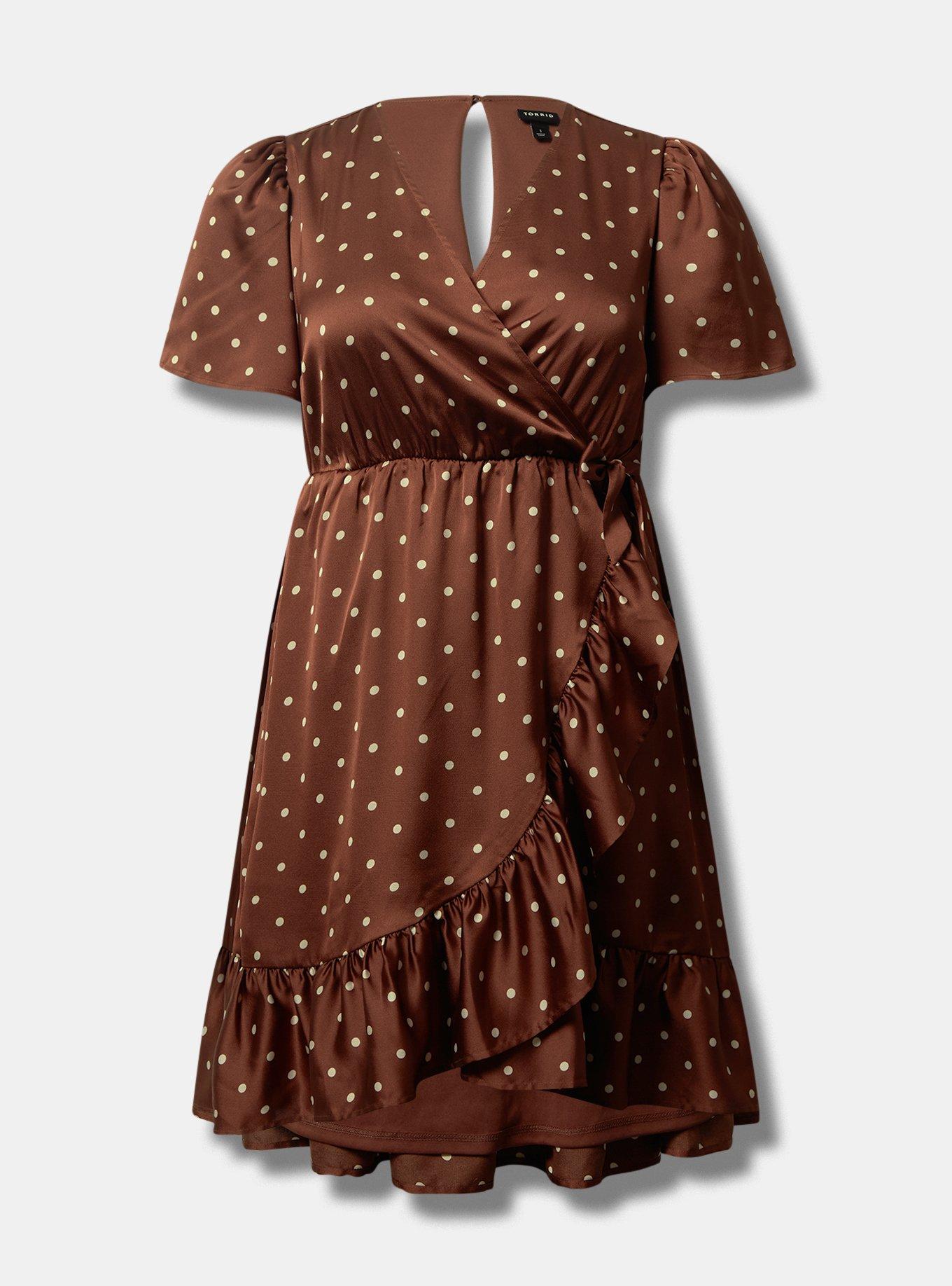 Plus Size Mini Bubble Charmeuse Faux Wrap Dress, DOT PRINT, hi-res