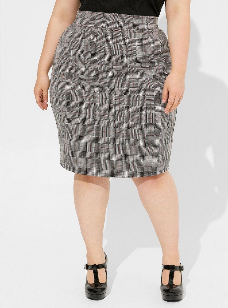 At The Knee Double Knit Pencil Skirt, MULTI PLAID, alternate