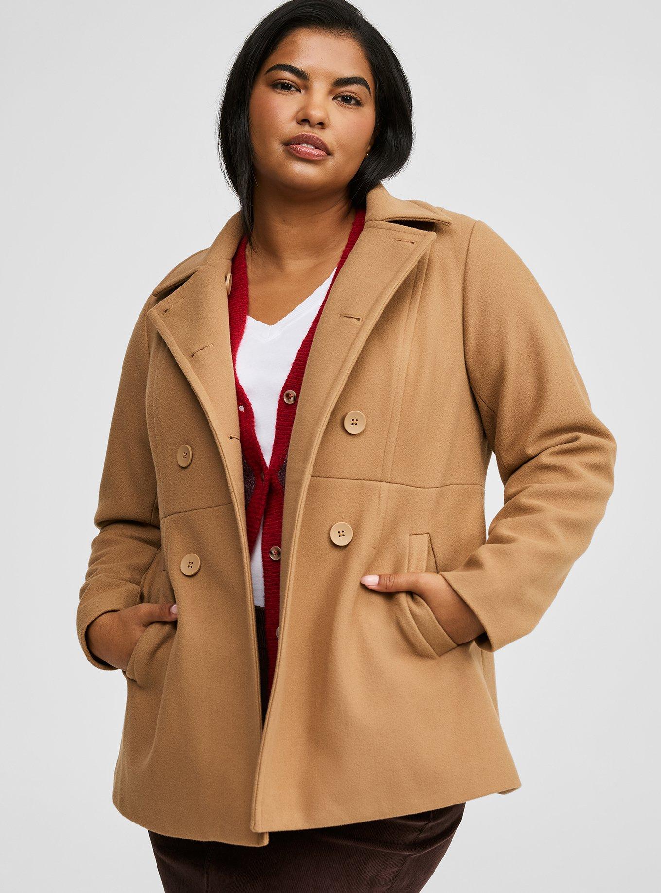 Plus Size - Faux Melton Double Breasted Peacoat - Torrid