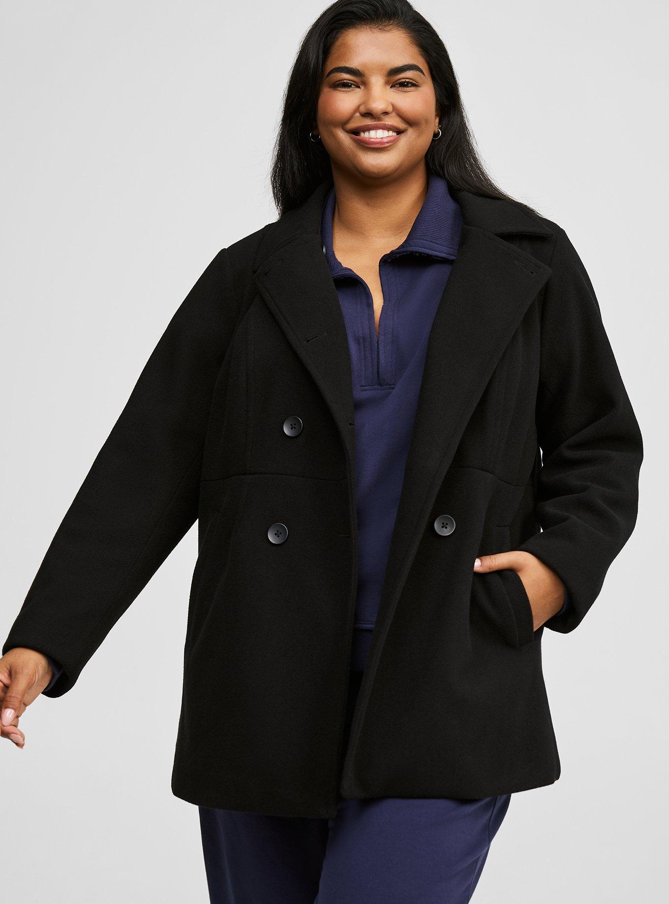 Faux Melton Double Breasted Peacoat, DEEP BLACK, alternate