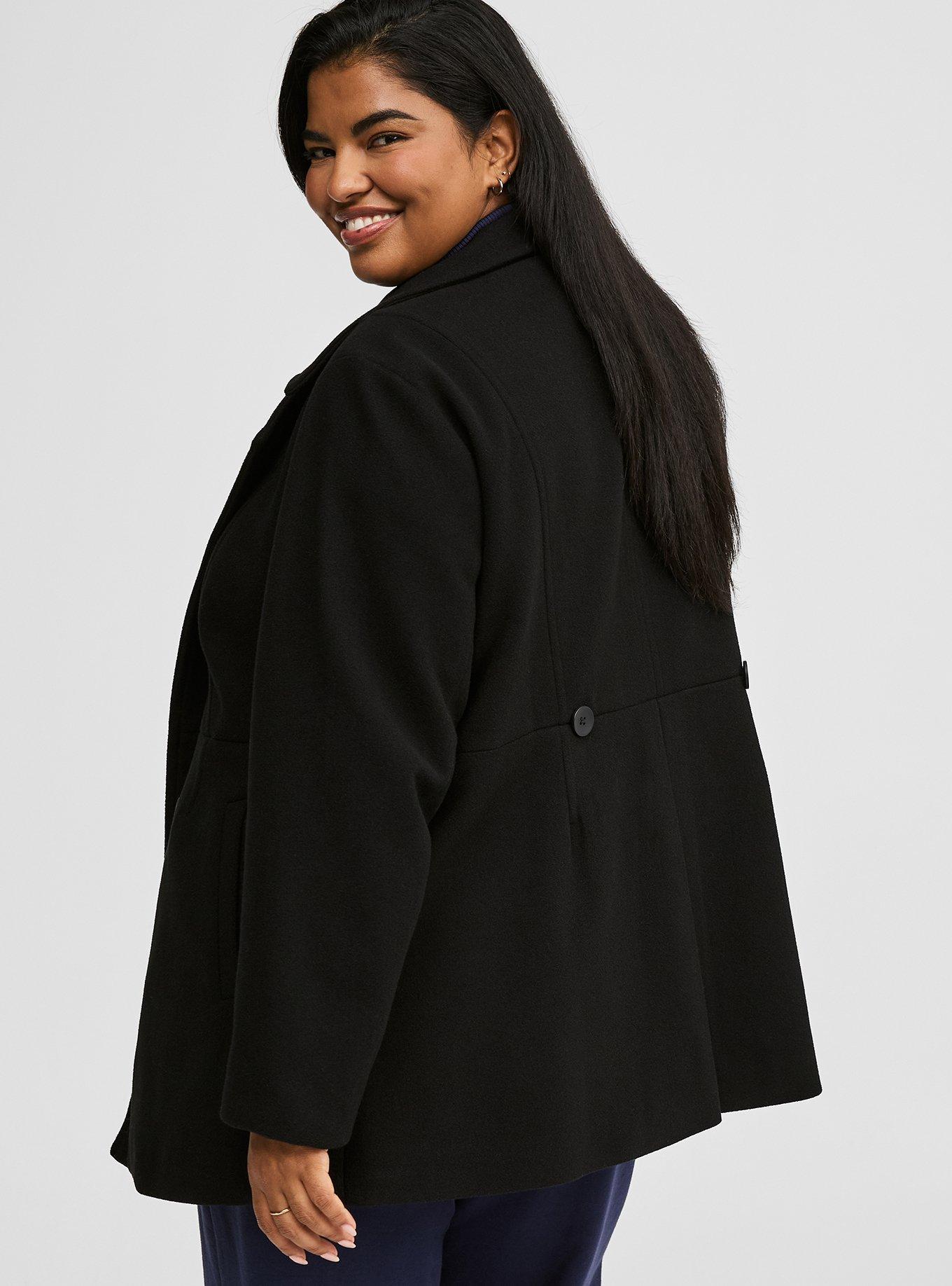 Faux Melton Double Breasted Peacoat, DEEP BLACK, alternate