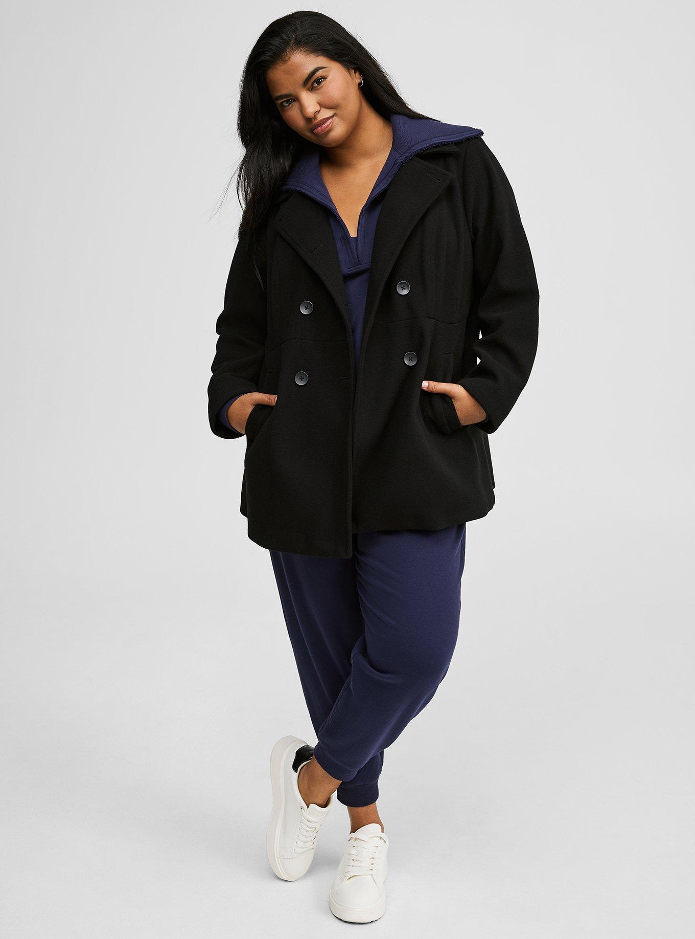 Plus Size Faux Melton Double Breasted Peacoat Torrid