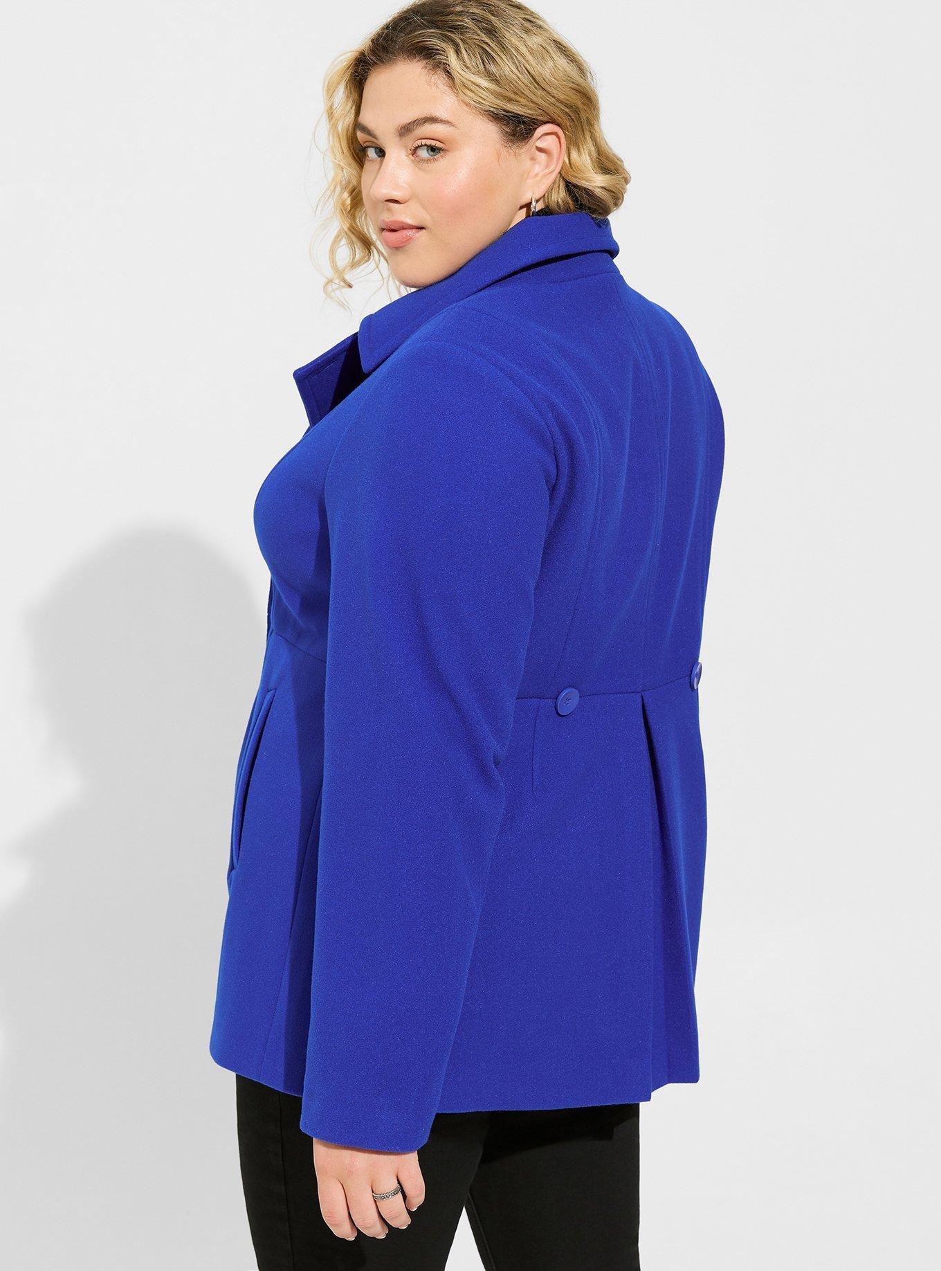 Plus Size Faux Wool Long Navy Coat