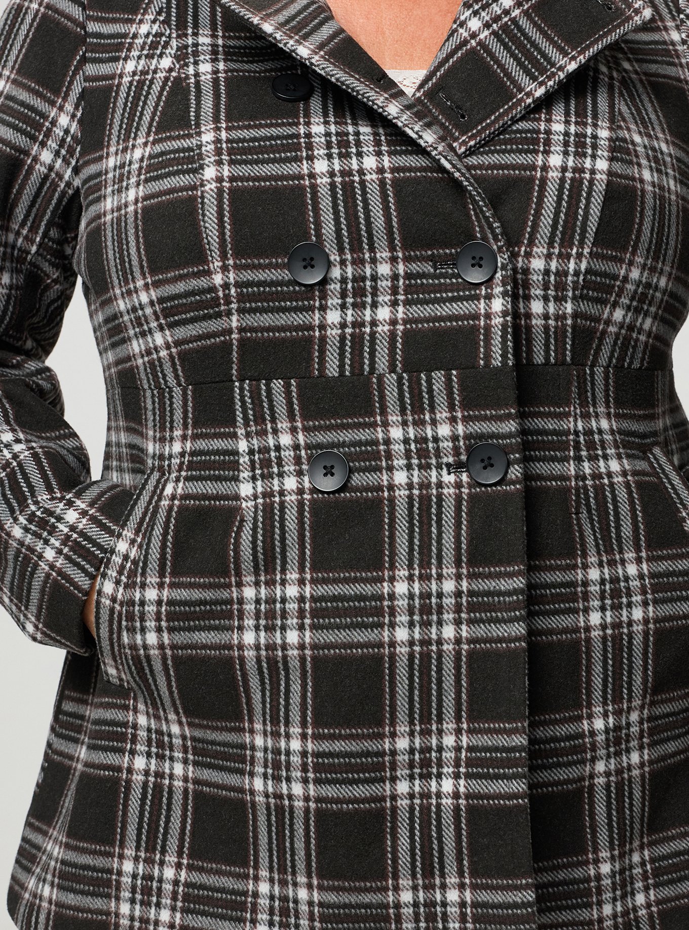 Cozy Double-Breasted Peacoat, SHALL WE PLAID SABLE, alternate