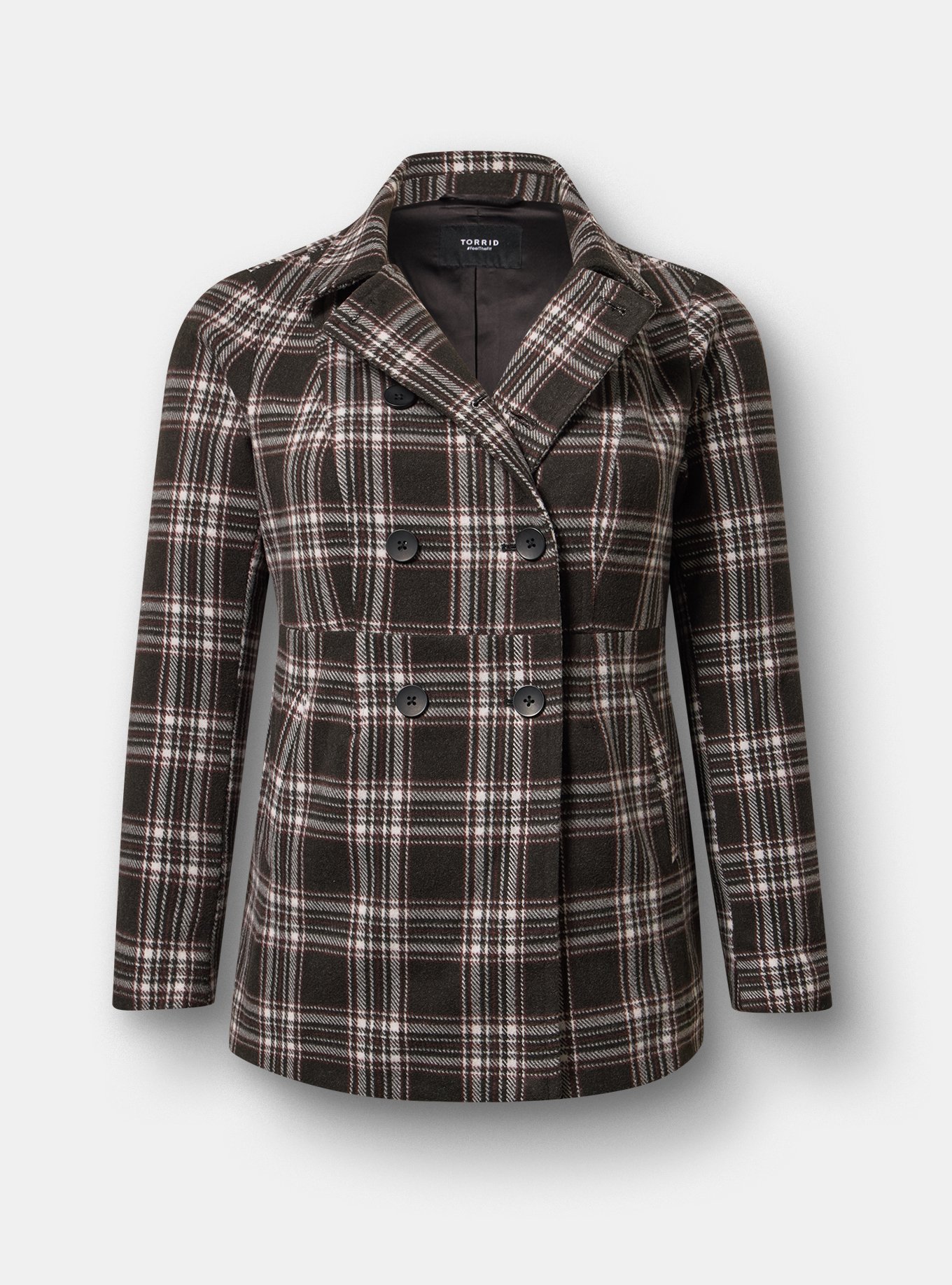 Cozy Double-Breasted Peacoat, SHALL WE PLAID SABLE, flat