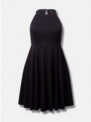Plus Size Mini Ponte Skater Dress. , DEEP BLACK, hi-res