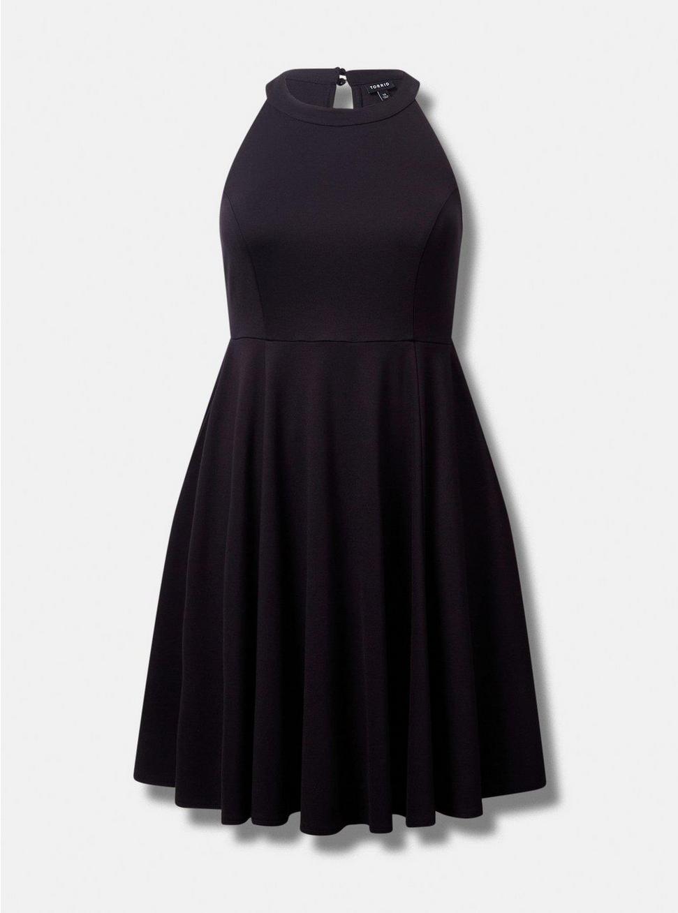 Plus Size Mini Ponte Skater Dress. , DEEP BLACK, hi-res