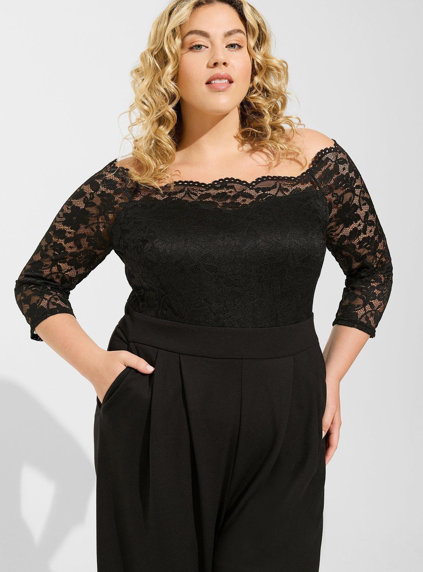 Plus Size - Lace and Ponte Off The Shoulder Jumpsuit - Torrid