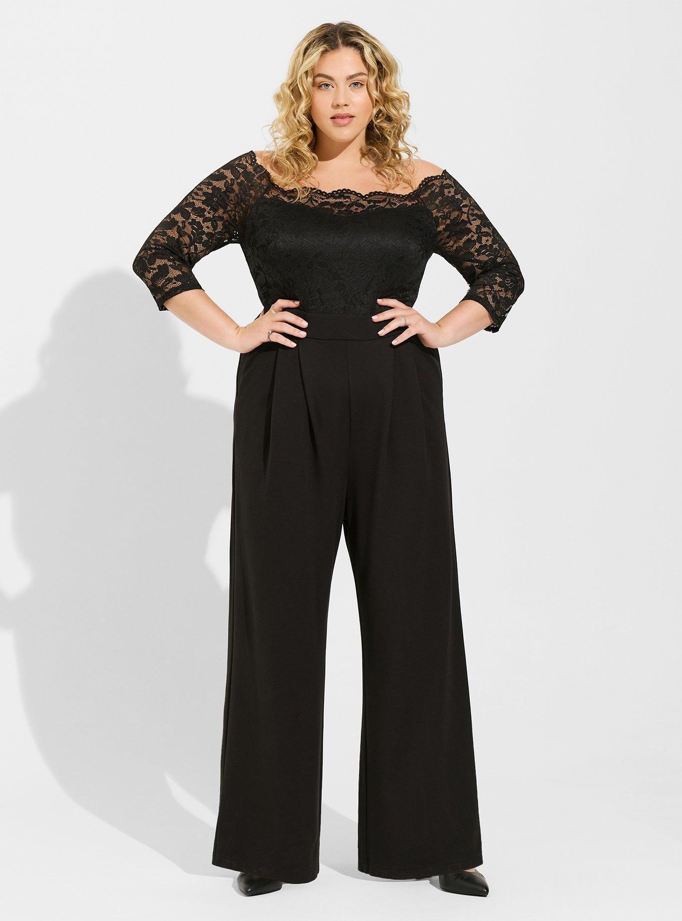 Plus Size - Lace and Ponte Off The Shoulder Jumpsuit - Torrid