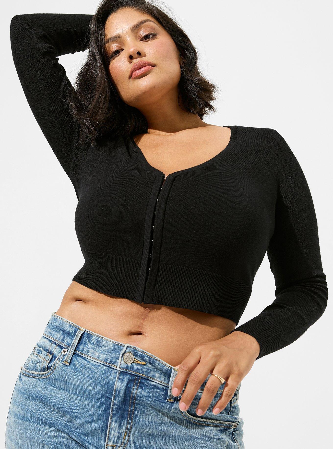 Plus Size Fitted Crop Hook & Eye Cardigan Torrid