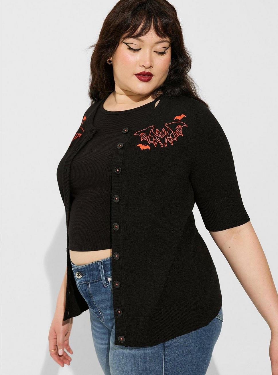 Fitted Embroidered Cardigan, DEEP BLACK, hi-res
