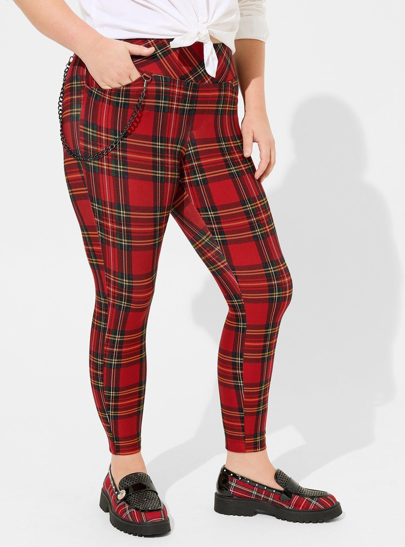 Blue & Green Plaid Pants With Detachable Chain Plus Size