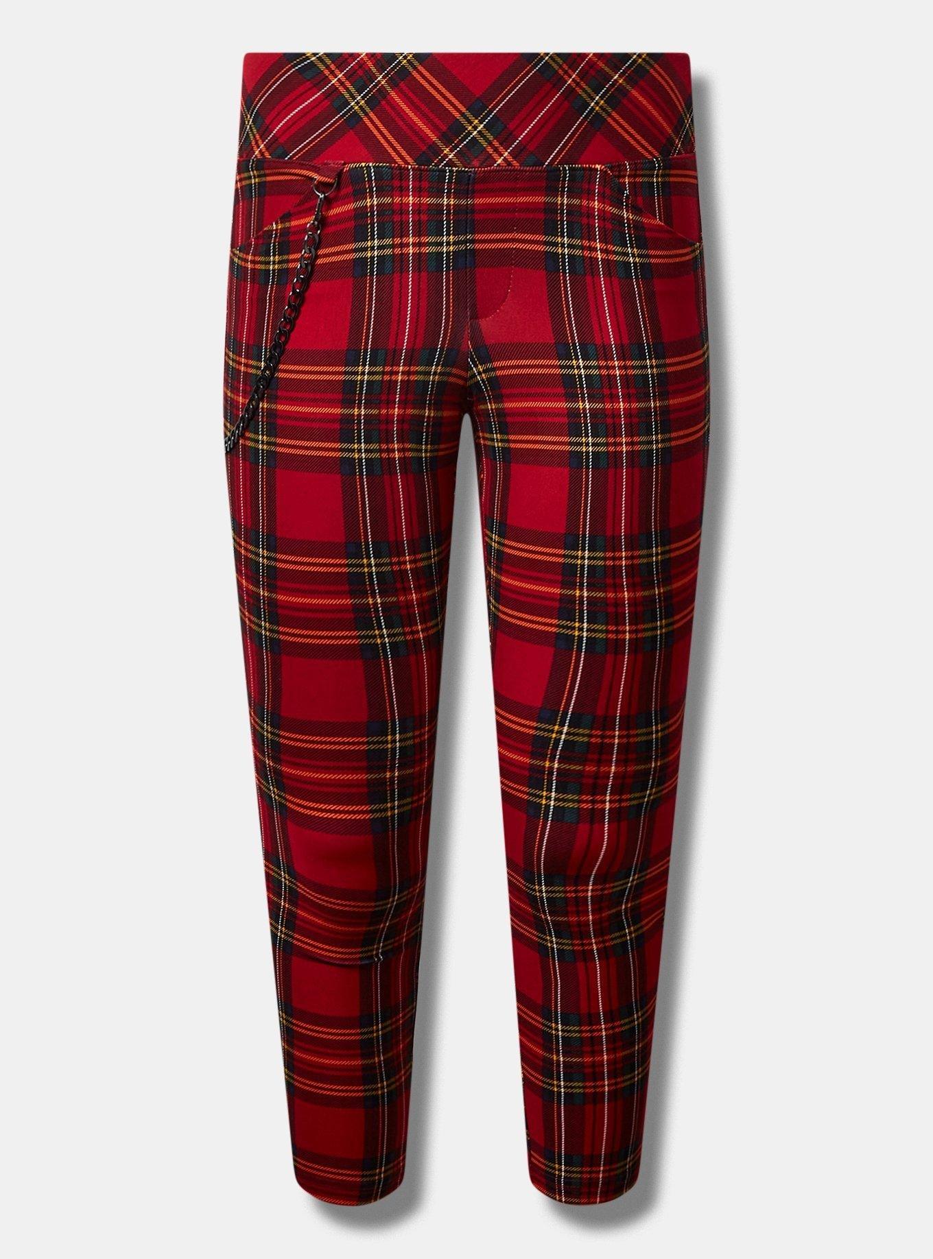 Red Plaid Pants With Detachable Chain Plus Size