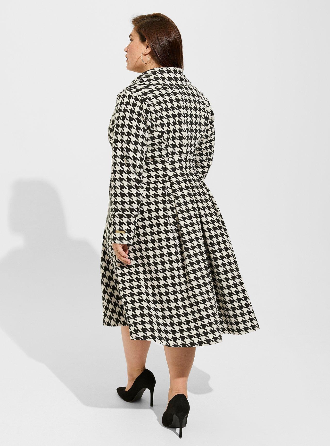 New PLUS SIZE Womens SOFT BLACK WHITE HOUNDSTOOTH SWING DRESS POCKETS 1X 2X  3X