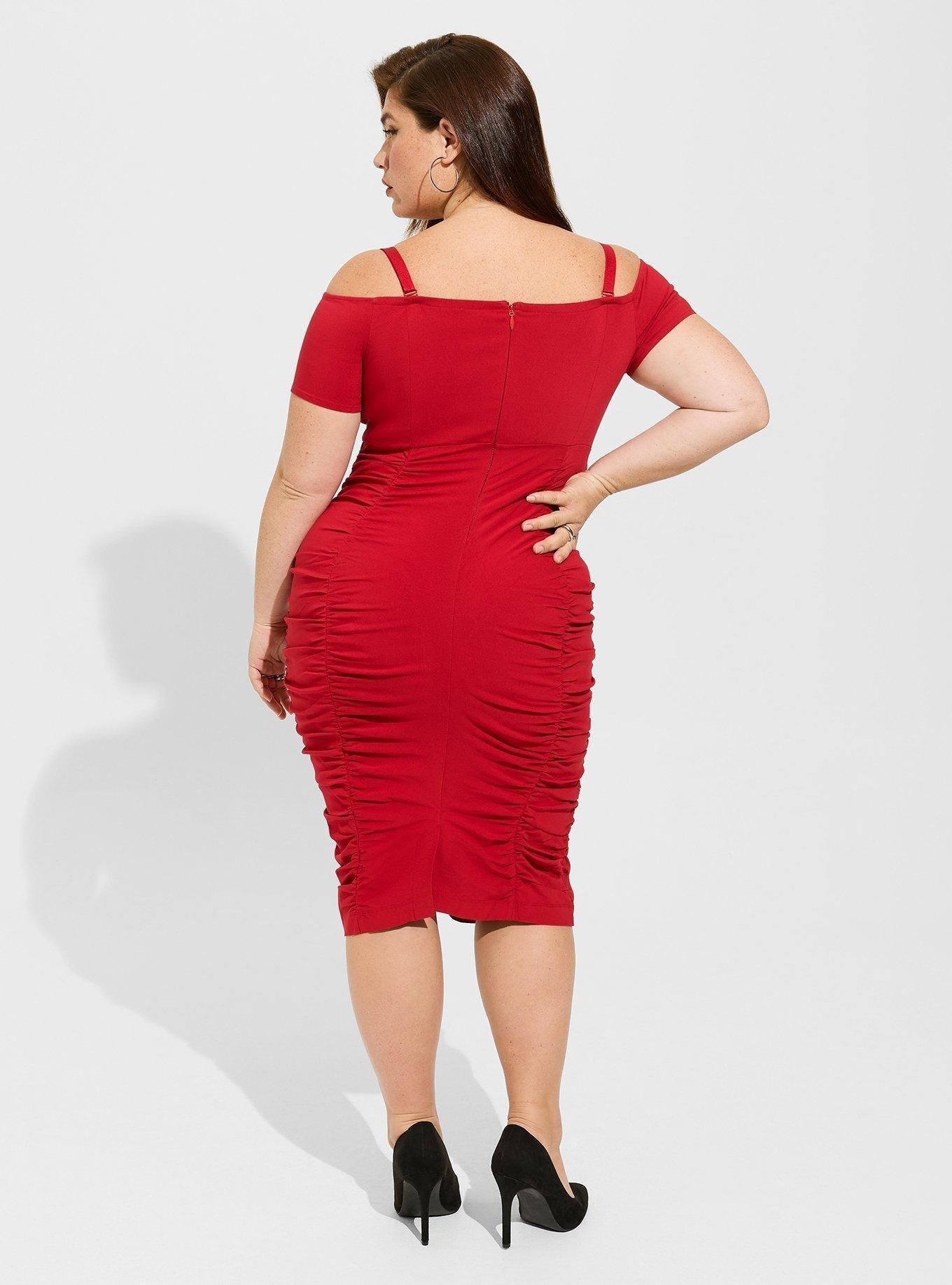 Plus Size - Marilyn Monroe Midi Ruched Wiggle Off-Shoulder Dress - Torrid