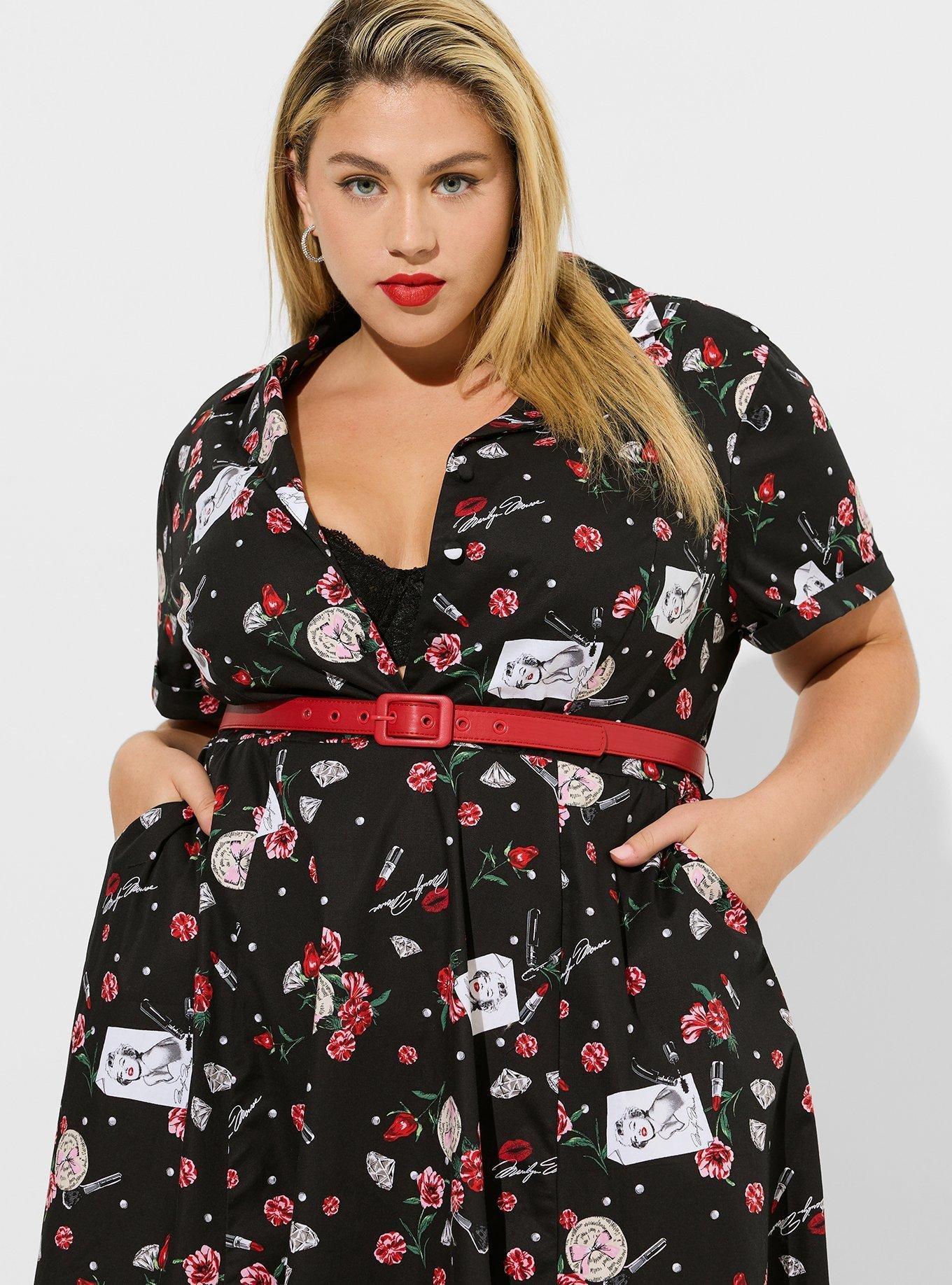 Plus Size - Marilyn Monroe Midi Retro Button Front Swing Dress