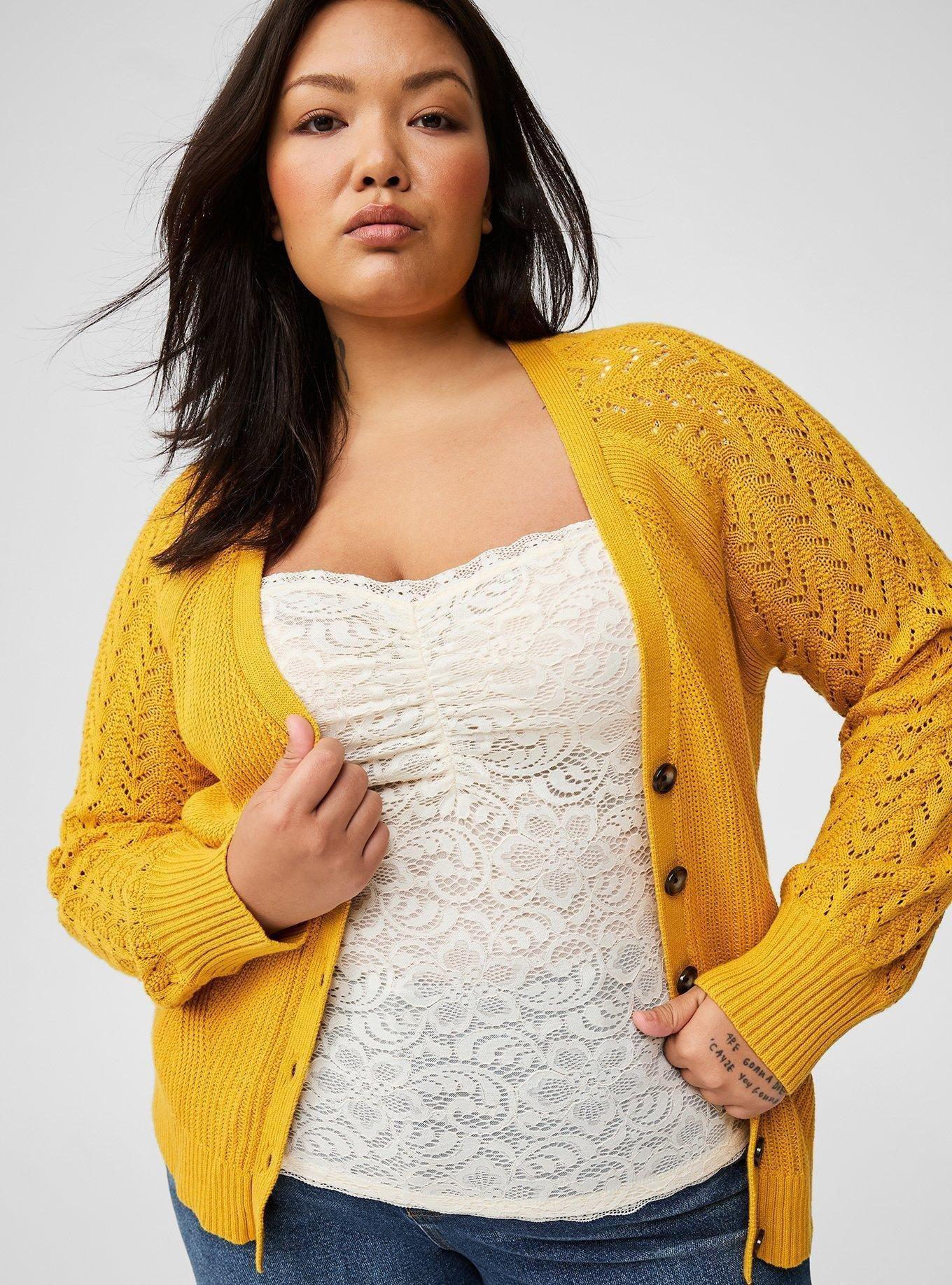 Plus Size Pointelle Sleeve V Neck Cardigan Torrid