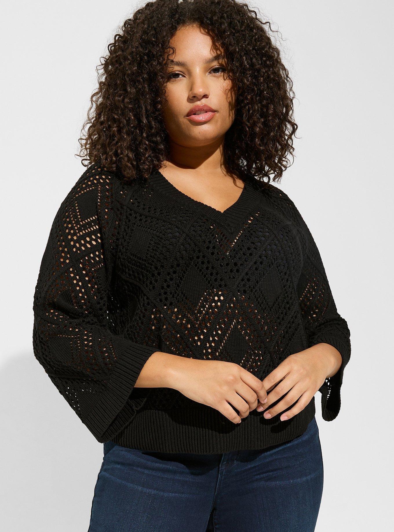 Plus Size - Pointelle Pullover Short Sleeve Sweater - Torrid